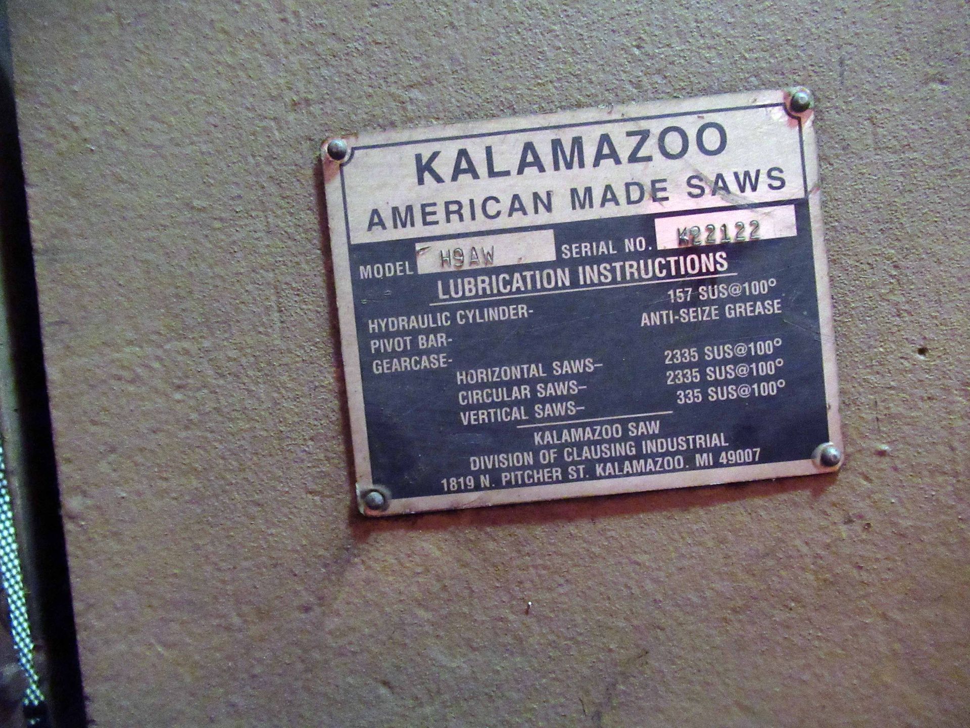 HORIZONTAL BANDSAW, KALAMAZOO MDL. H9AW, roller conveyor, S/N K22122 (Located at: Enteq Upstream, - Image 3 of 5