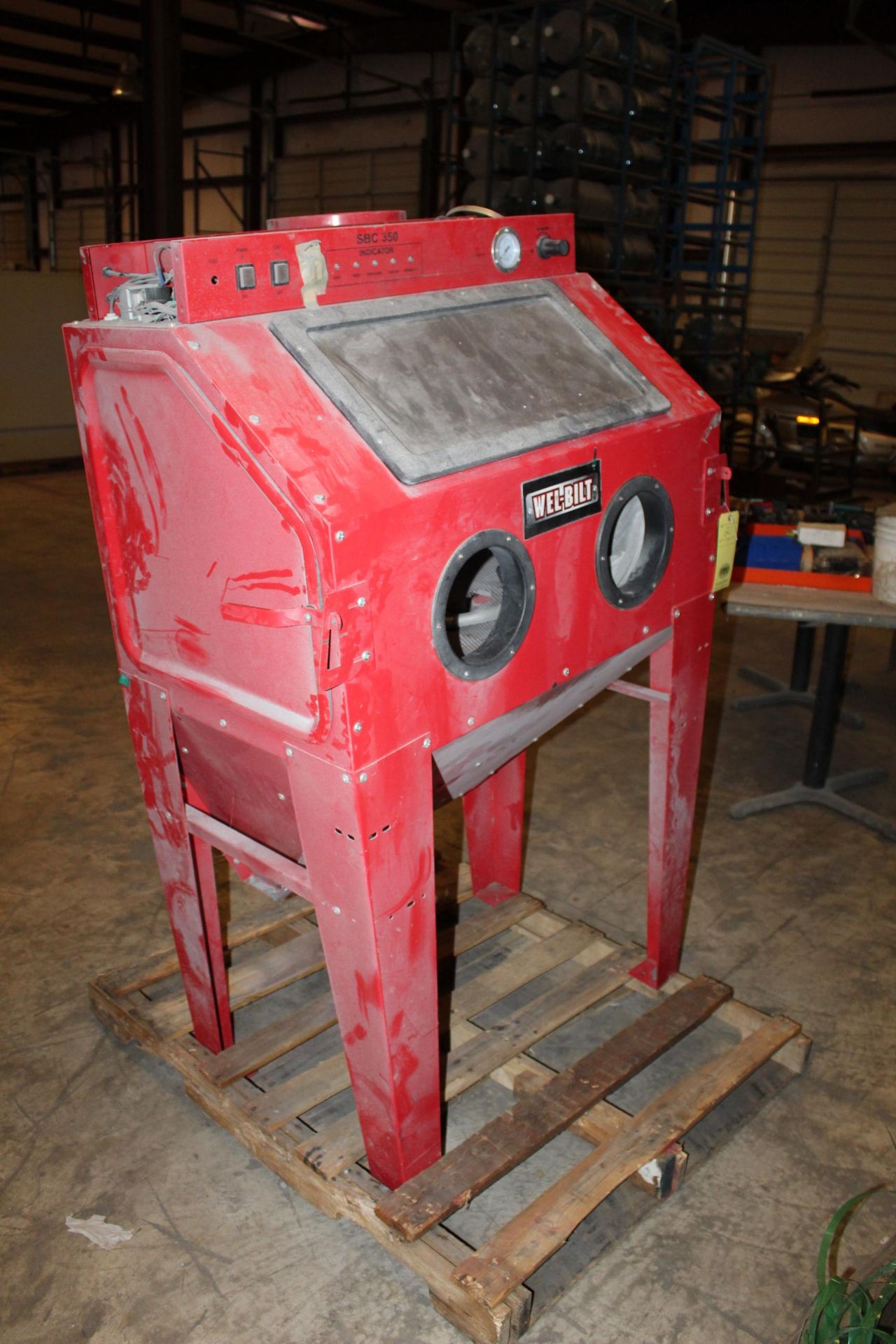 ABRASIVE BLAST CABINET, WEL-BILT MDL. SBC350, (2) hand reach-in type, rear mtd. recovery unit ( - Image 2 of 3