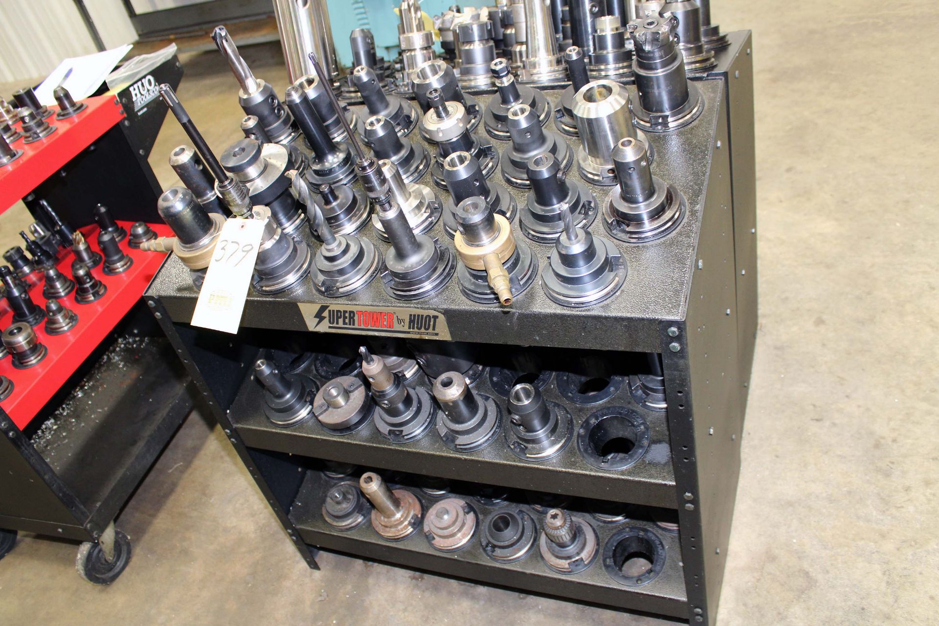 LOT OF CAT-50 TOOLHOLDERS, w/Huot super tower stand (approx. 50 tools)