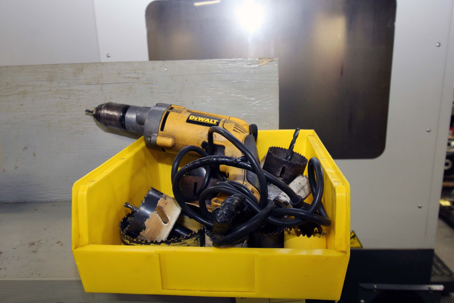 LOT CONSISTING OF: Dewalt Mdl. DW236 electric drill, hole saws, Craftsman 7" grinder, 5/16" tubing