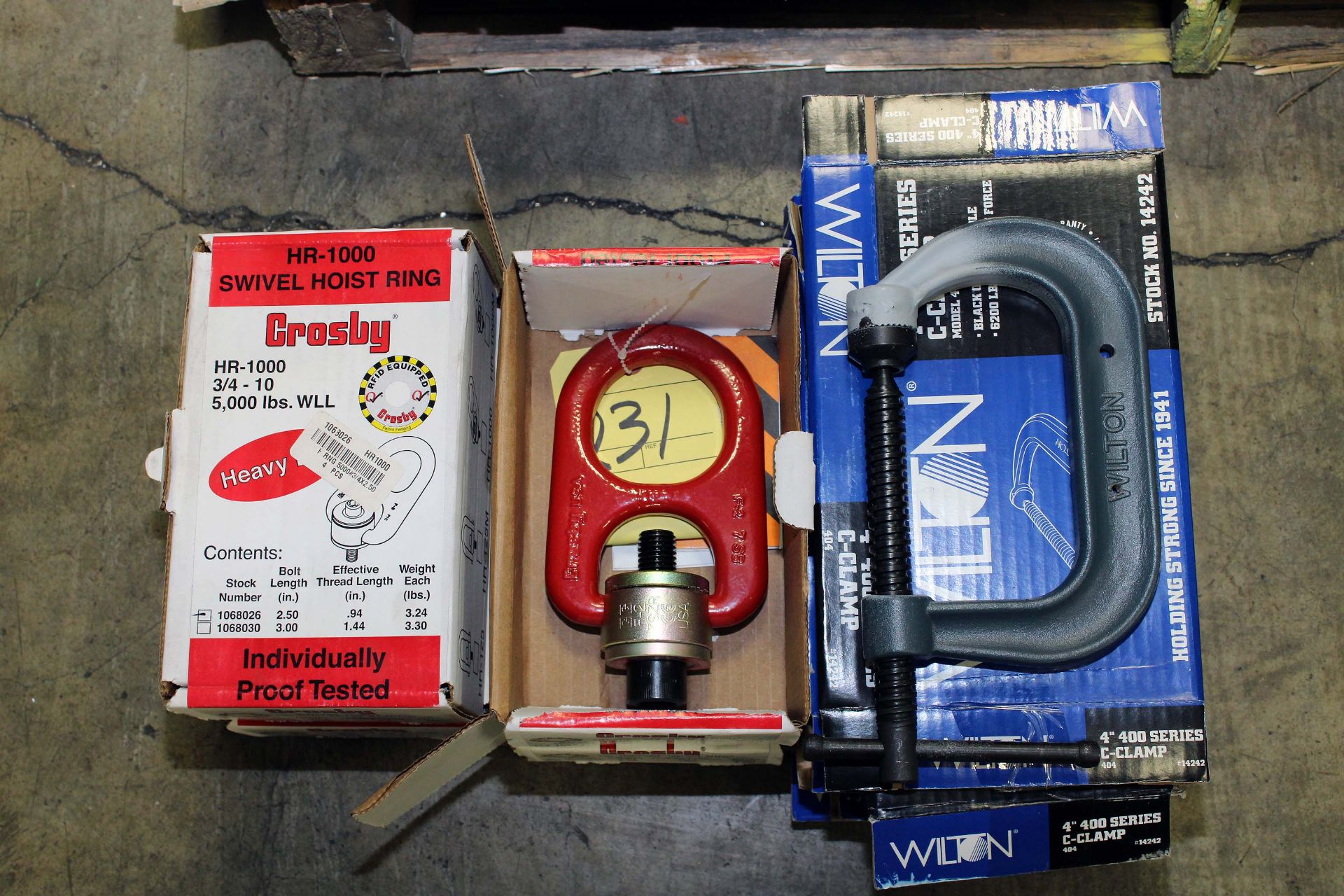 LOT CONSISTING OF: (5) Wilton 4" C-clamps & (4) Crosby Mdl. HR-1000 swivel hoist rings - 3/4-10 5,