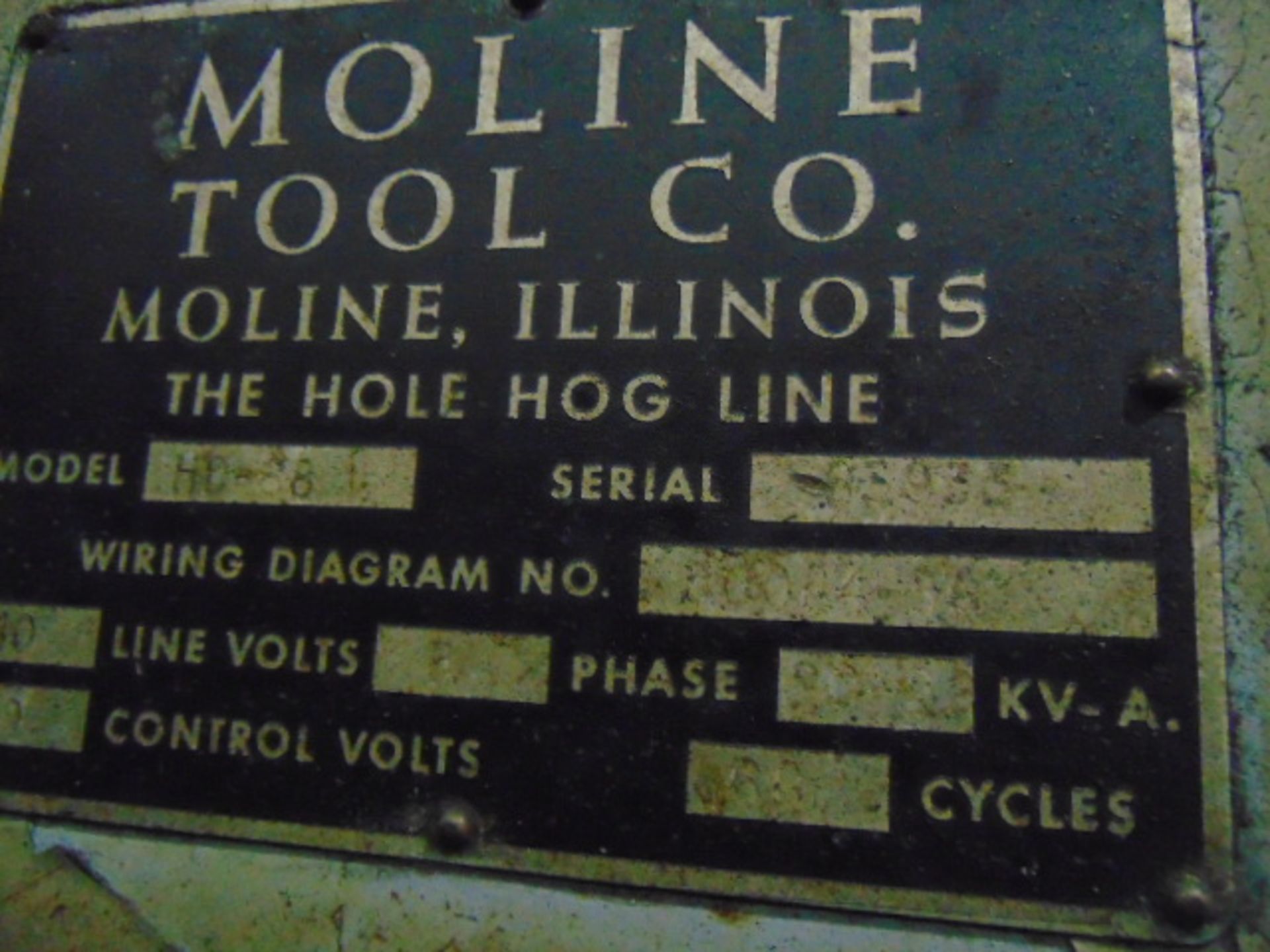 TWIN SPINDLE DRILL, MOLINE MDL. HD68 "THE HOLE HOG LINE", 72" rotary tbl., (2) spline drive - Image 16 of 18