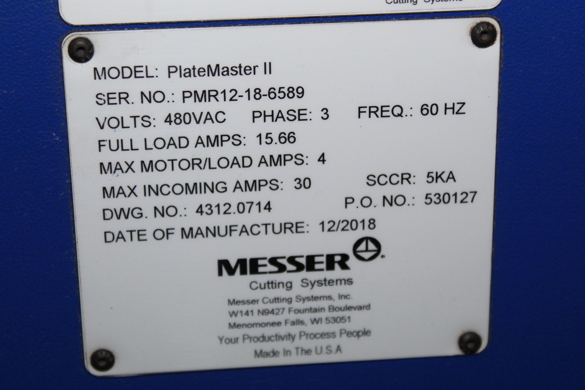 CNC PLASMA & OXY/FUEL CUTTING SYSTEM, MESSER PLATEMASTER II, mfg. 2018, installed 2019, Messer - Image 6 of 11