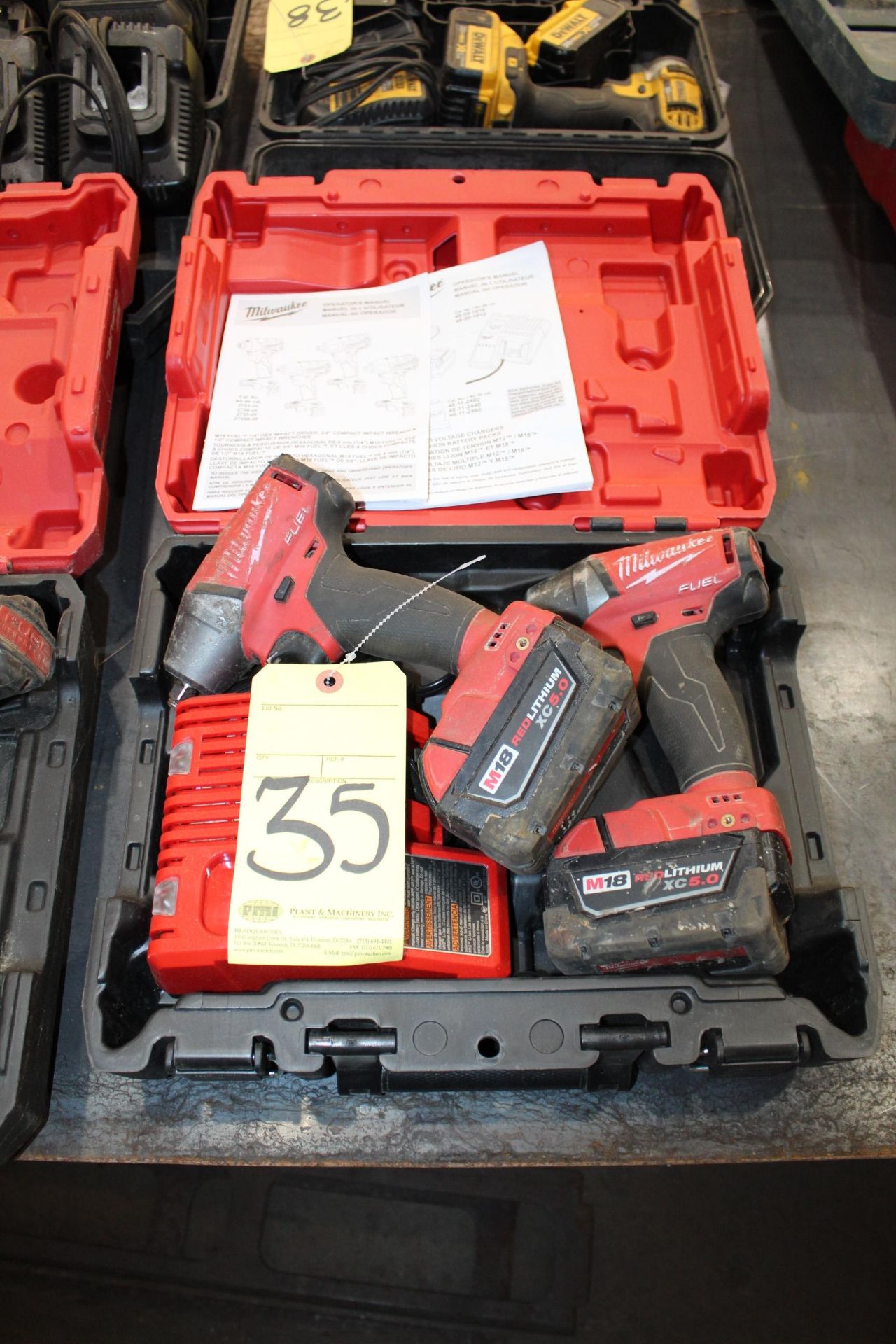 CORDLESS IMPACT DRIVER, MILWAUKEE M18, battery pwrd., red lithium XC 5.0, w/charger & (2) batteries