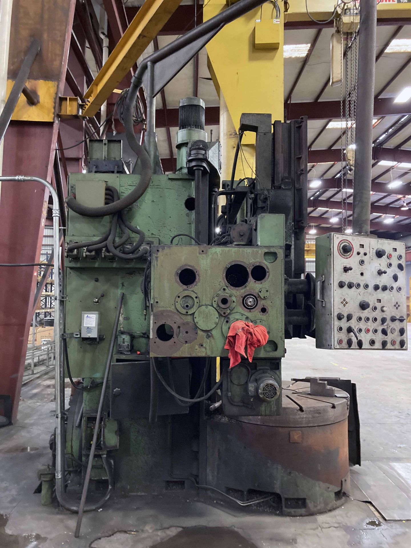 VERTICAL BORING MILL, FRORIEP 56", 3-jaw chuck, dbl. 4-sided turrets, pendant control (out of - Image 4 of 4