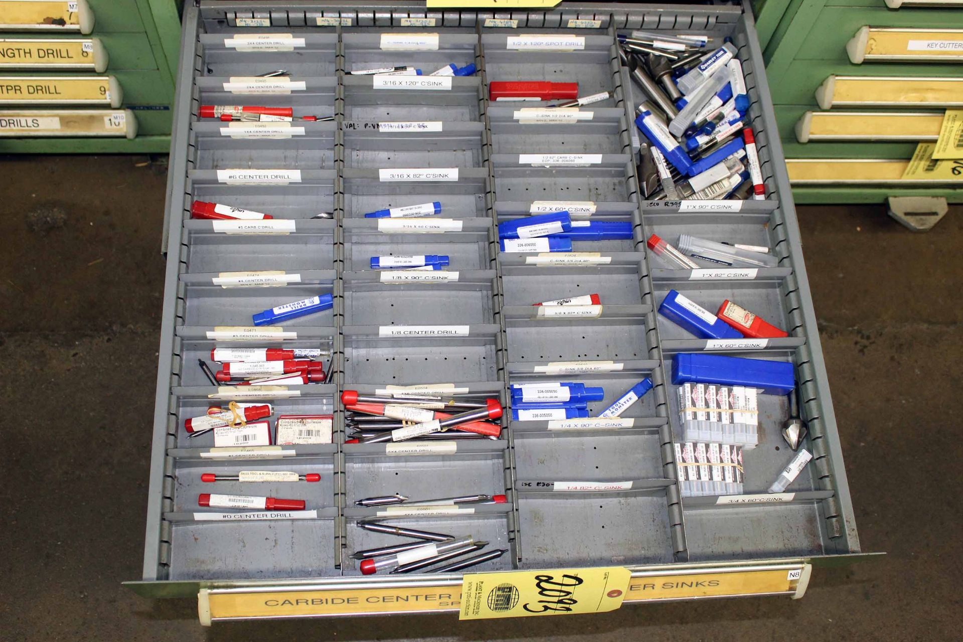 LOT CONSISTING OF: center drills, countersinks (in one drawer)