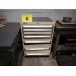 KENNEDY, 7 DRAWER, METAL STORAGE CABINET WITH CONTENTS (BOTTOM TWO DRAWERS REQUIRE REPAIR)