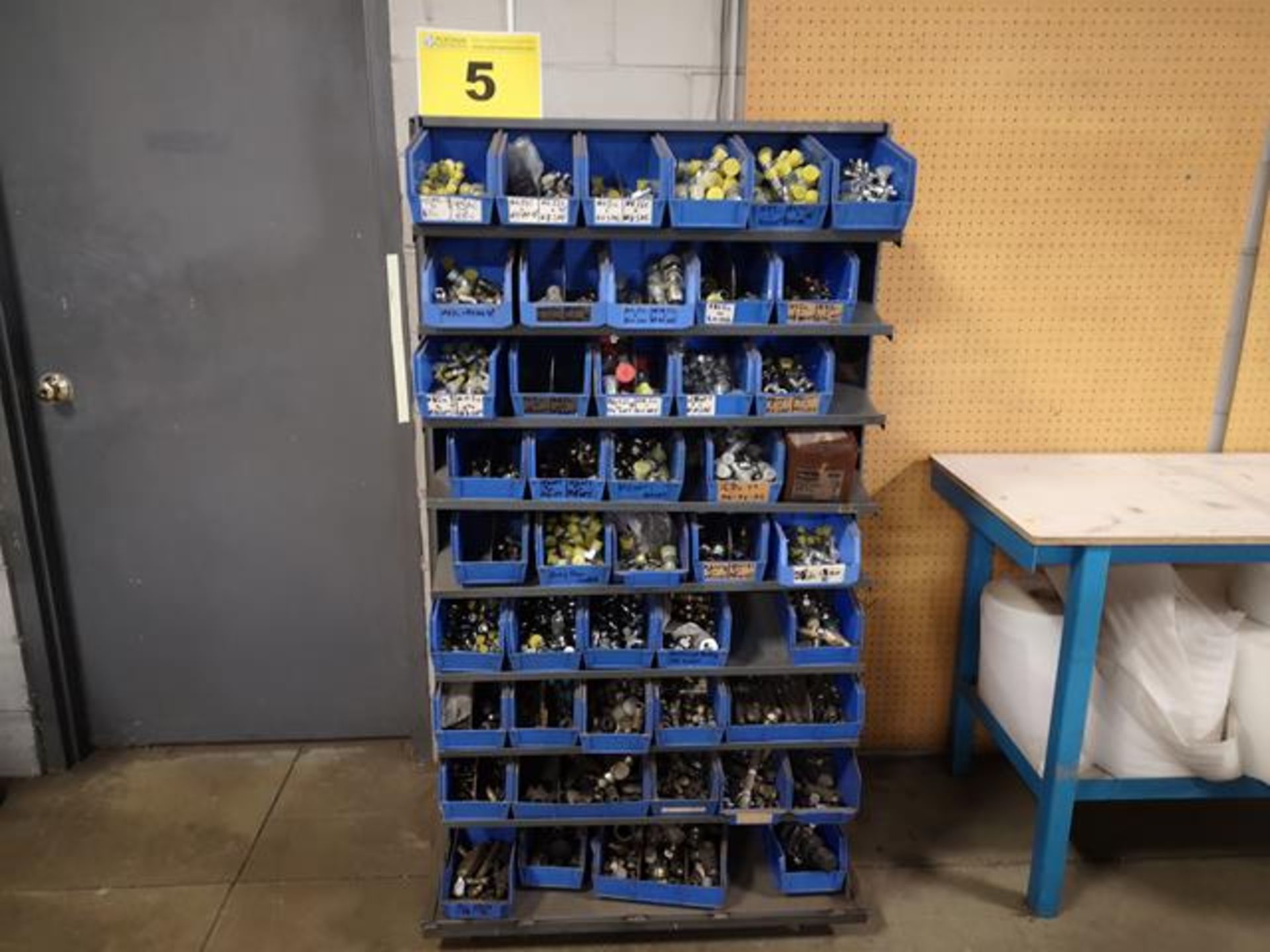 STEEL DOUBLE SIDED ROLLING STORAGE CART WITH ASSORTED HYDRAULIC FITTINGS