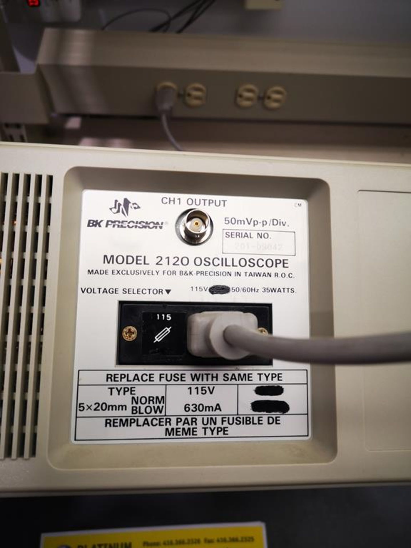 BK PRECISION, MDL2120, DUAL TRACE, OSCILLOSCOPE, 20MHZ, (NO TEST LEADS) - Image 2 of 2