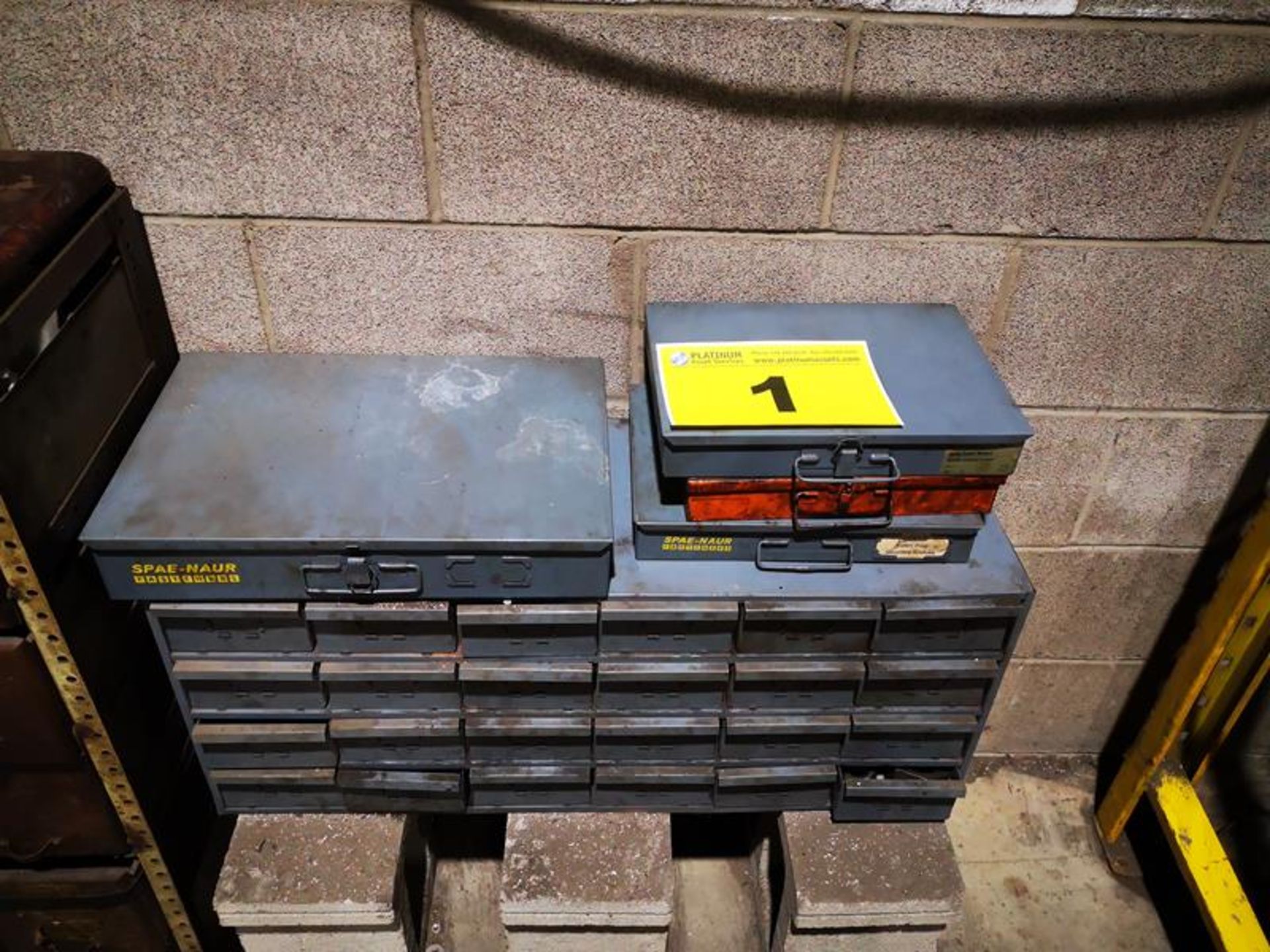 LOT OF ASSORTED FASTENAL HARDWARE WITH STORAGE BIN