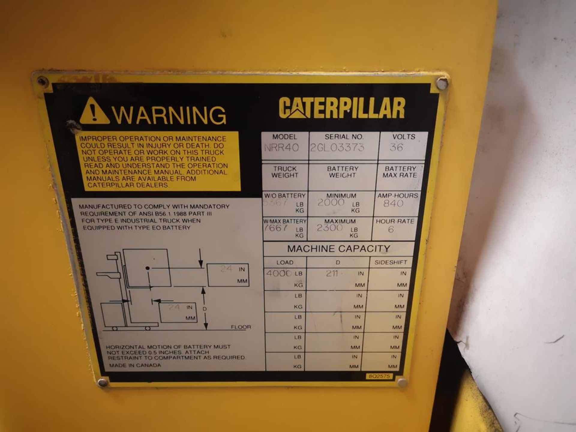 CATERPILLAR, NRR40, 4000 LBS., BATTERY POWERED, REACH TRUCK - Image 10 of 11