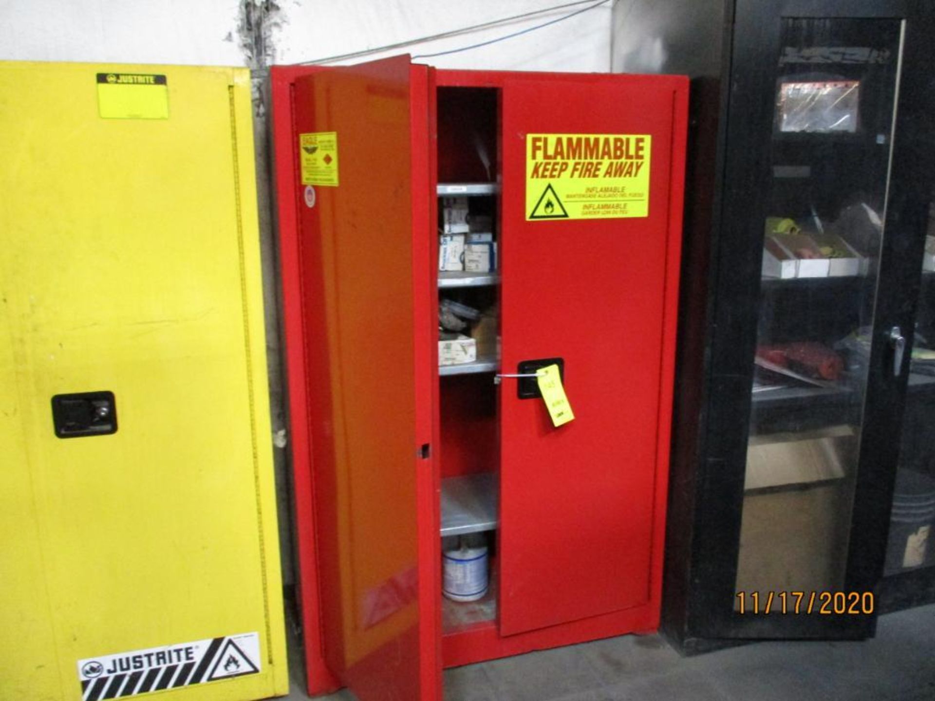 LOT: Eagle 60 Gallon Flammable Storage Cabinet Model PI-47, with Contents (LOCATED IN COLUMBIANA,