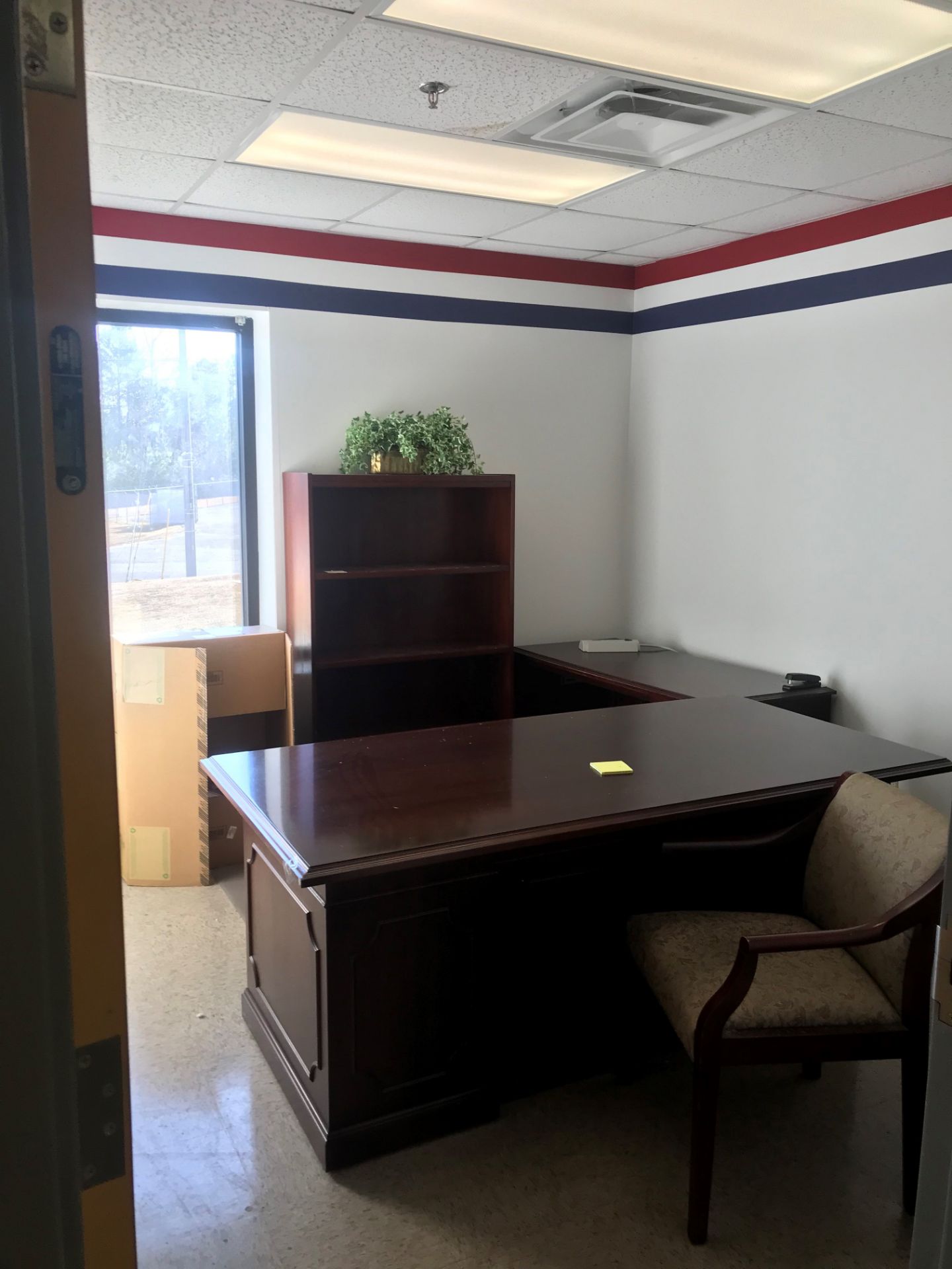 LOT: Contents of Office consisting of Desk, Book Shelf, Side Table, (2) Chairs (LOCATED IN BESSEMER,
