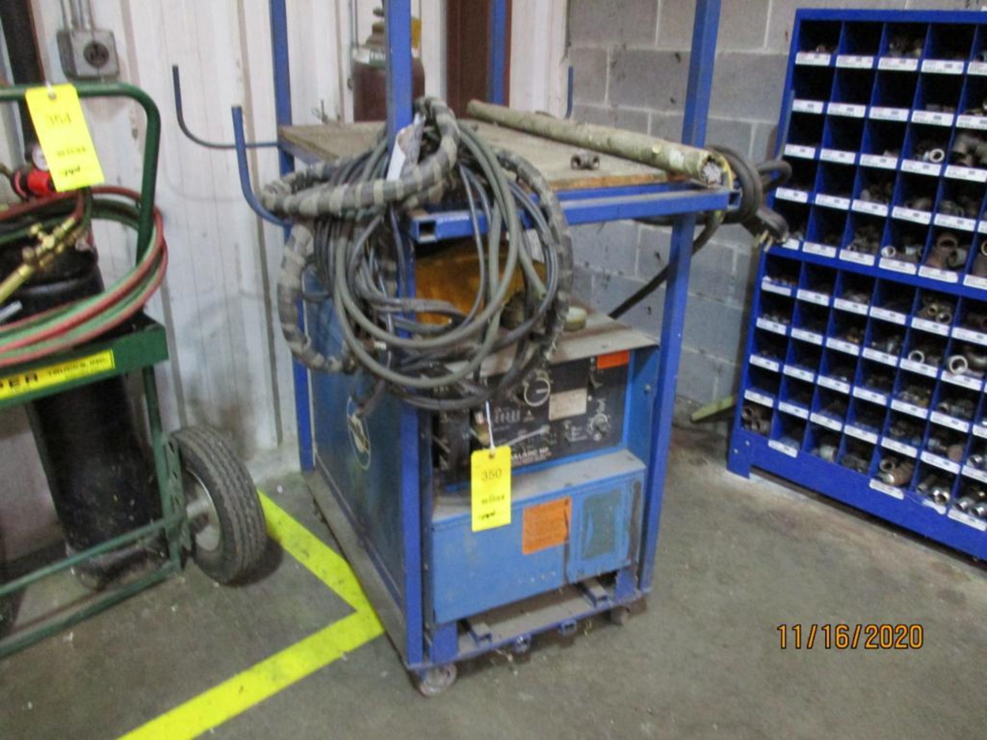 Miller 250 Amp Welder Model Dialarc HF, S/N JG040508, Mounted on Cart (LOCATED IN BESSEMER, AL)