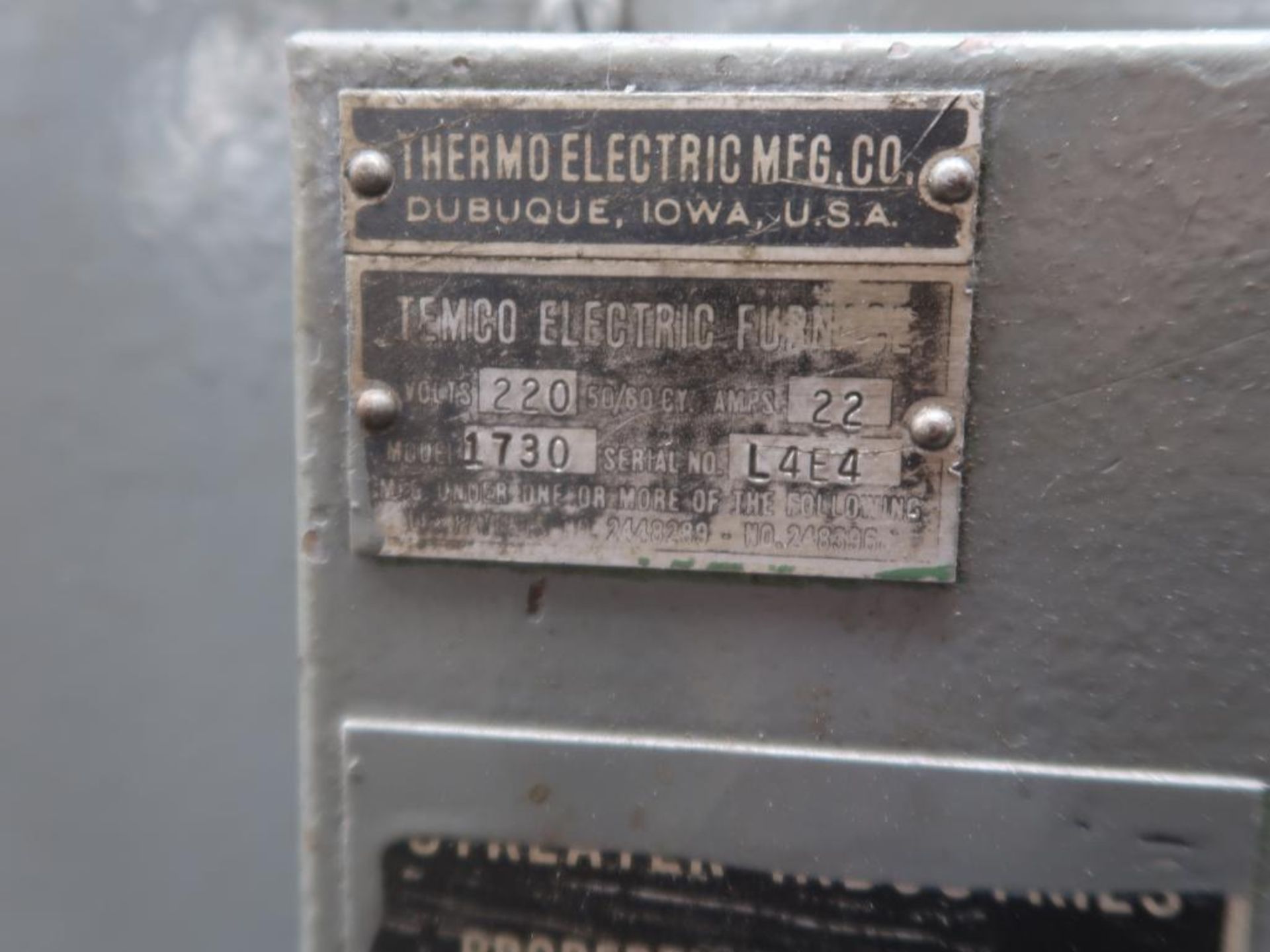 Tempco 10 in. x 10 in. (est.) Thermo Electric Furnace Model 1730, S/N L4E4, LOCATION: TOOL ROOM - Image 3 of 3