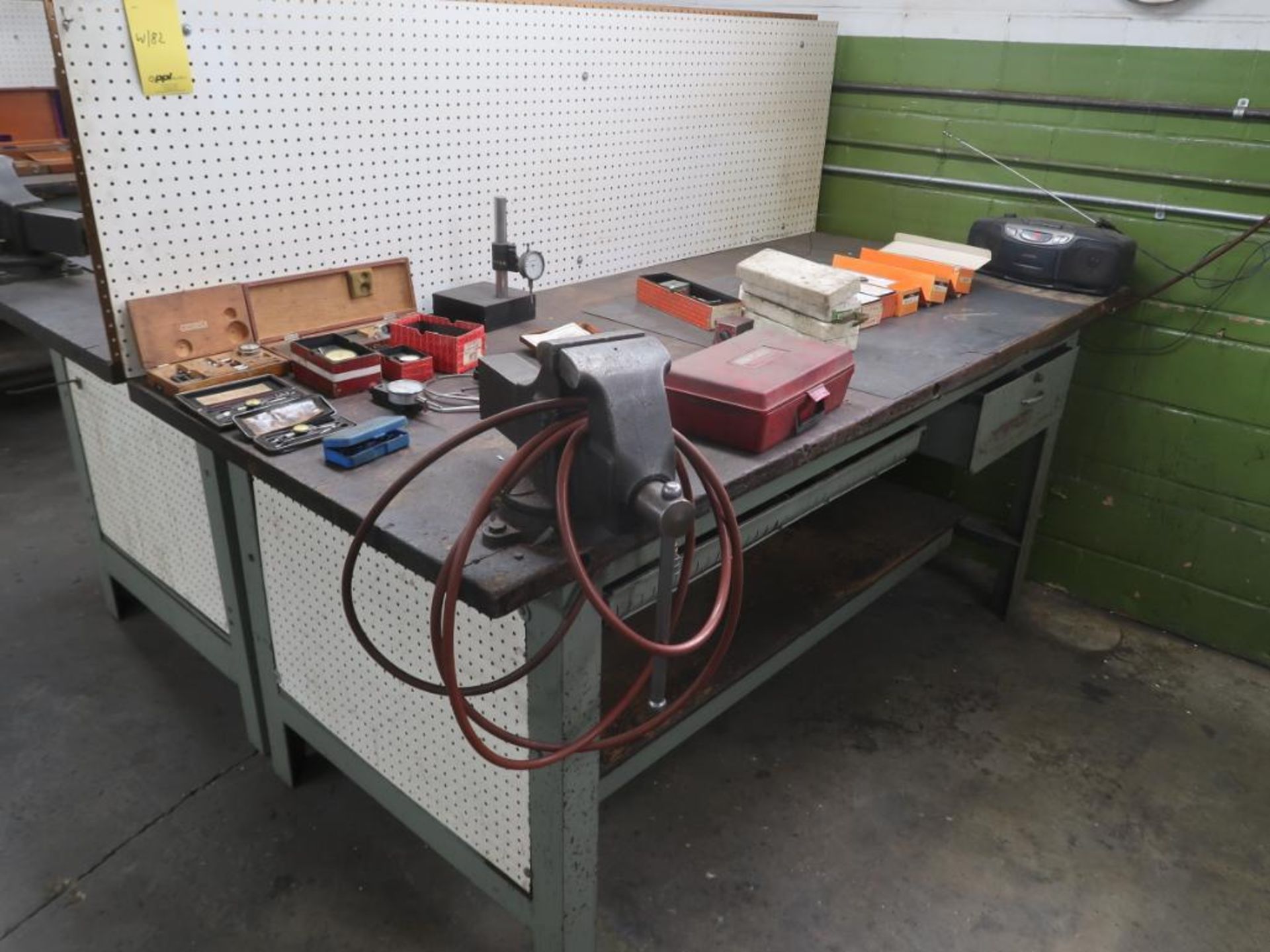 LOT: (3) 36 in. x 84 in. Steel Frame Wood Top Work Benches with 4-1/2 in. Vise, LOCATION: TOOL ROOM - Image 2 of 3