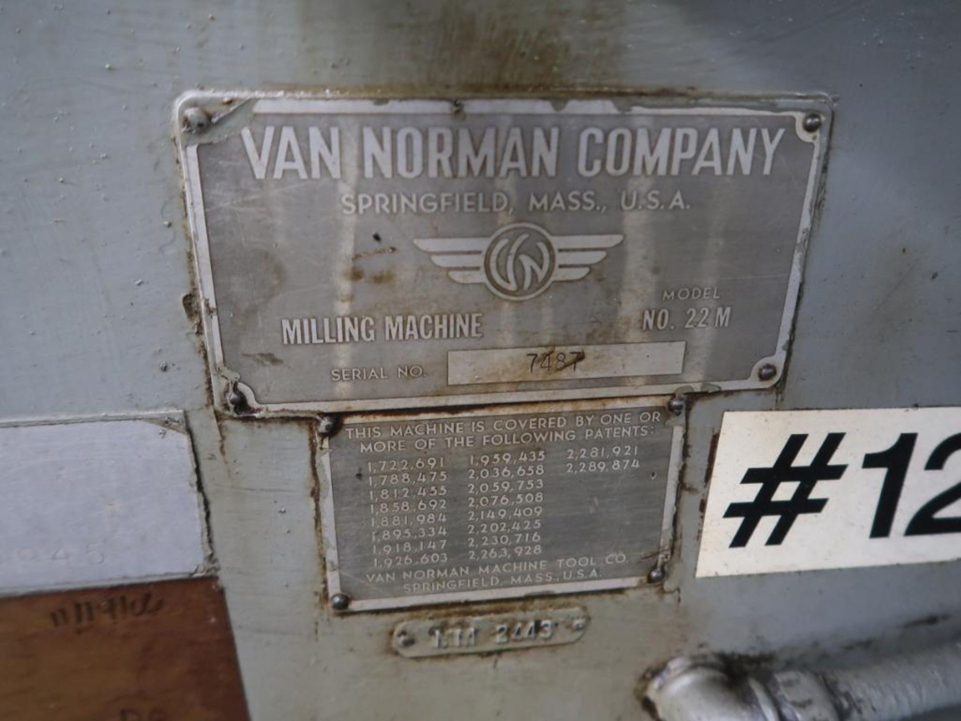 Van Norman 3 HP Ram Type Mill Model 22M, S/N 7487, #50 National Standard Taper, Hole thru Spindle, - Image 4 of 4