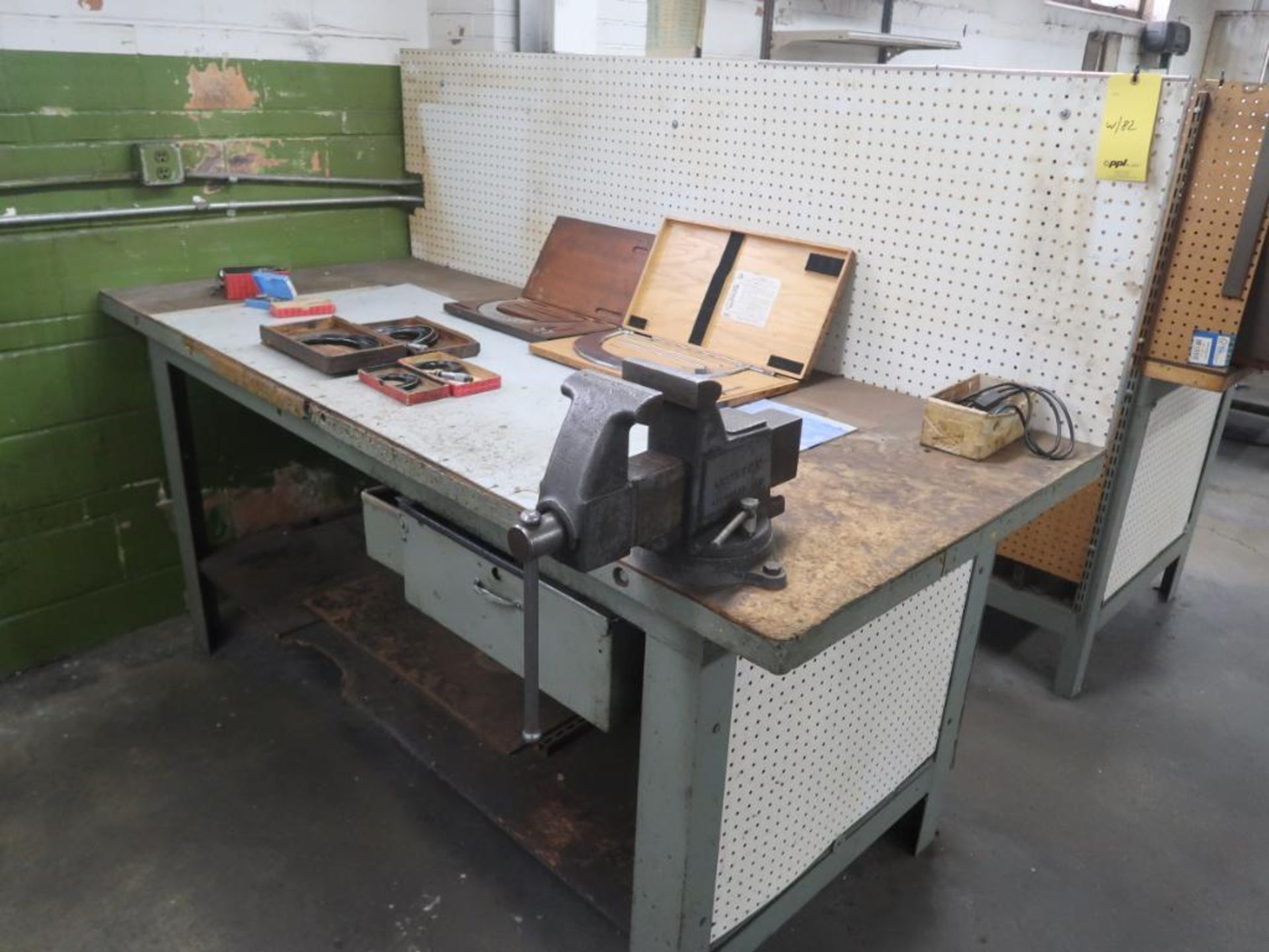 LOT: (3) 36 in. x 84 in. Steel Frame Wood Top Work Benches with 4-1/2 in. Vise, LOCATION: TOOL ROOM - Image 3 of 3