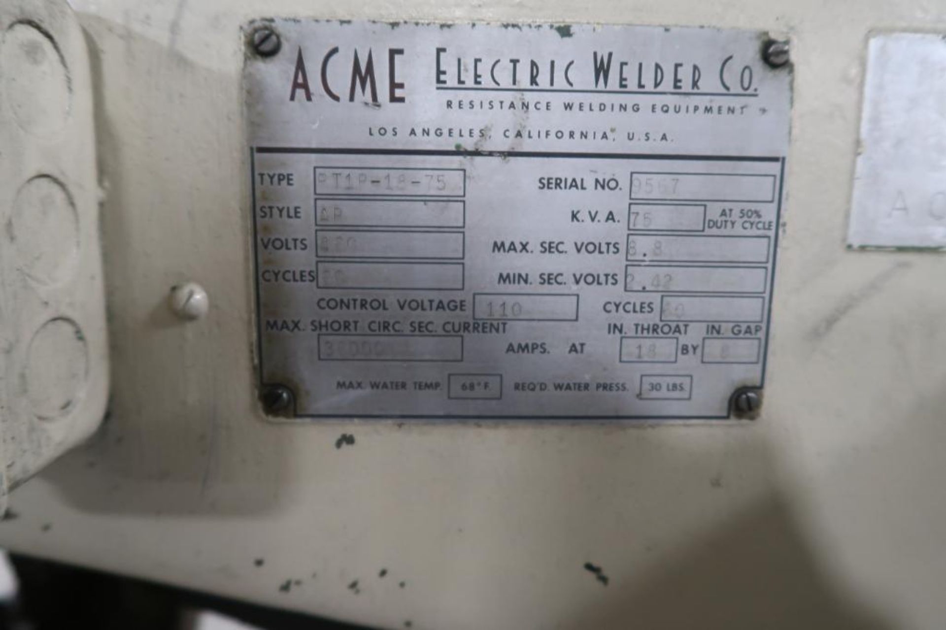 60 KVA Spot Welder, with On-Board Chiller, Horizontal Mount, LOCATION: MAIN PRESS FLOOR - Image 3 of 3