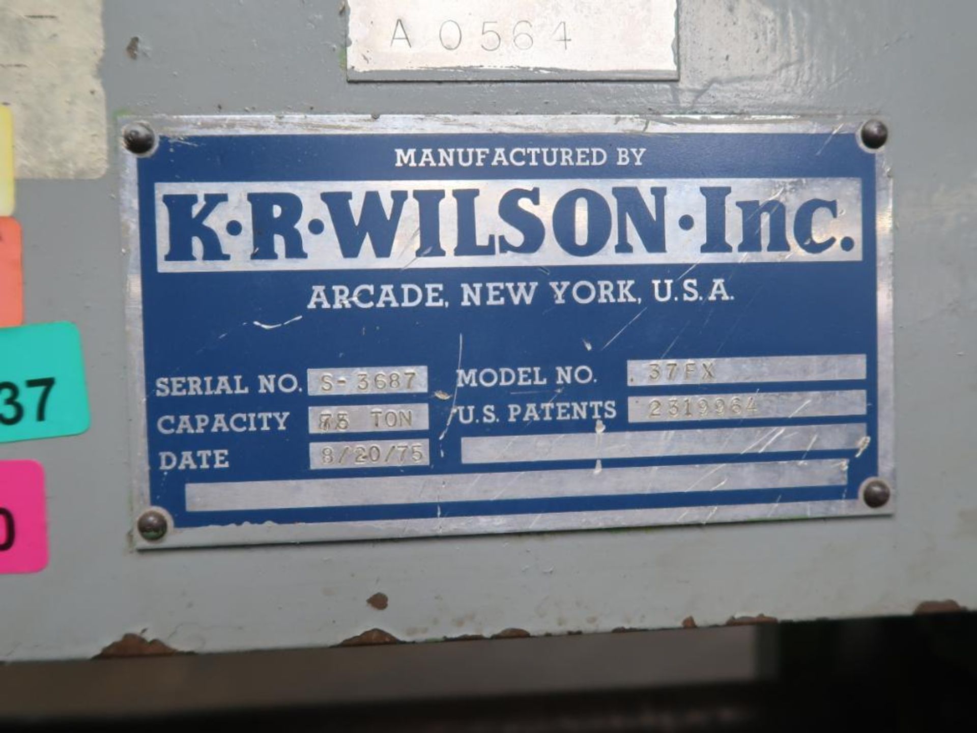 K.R. Wilson 75 Ton Hydraulic H-Frame Press Model 37FX, S/N S-3687 (#159), LOCATION: TOOL ROOM - Image 3 of 3