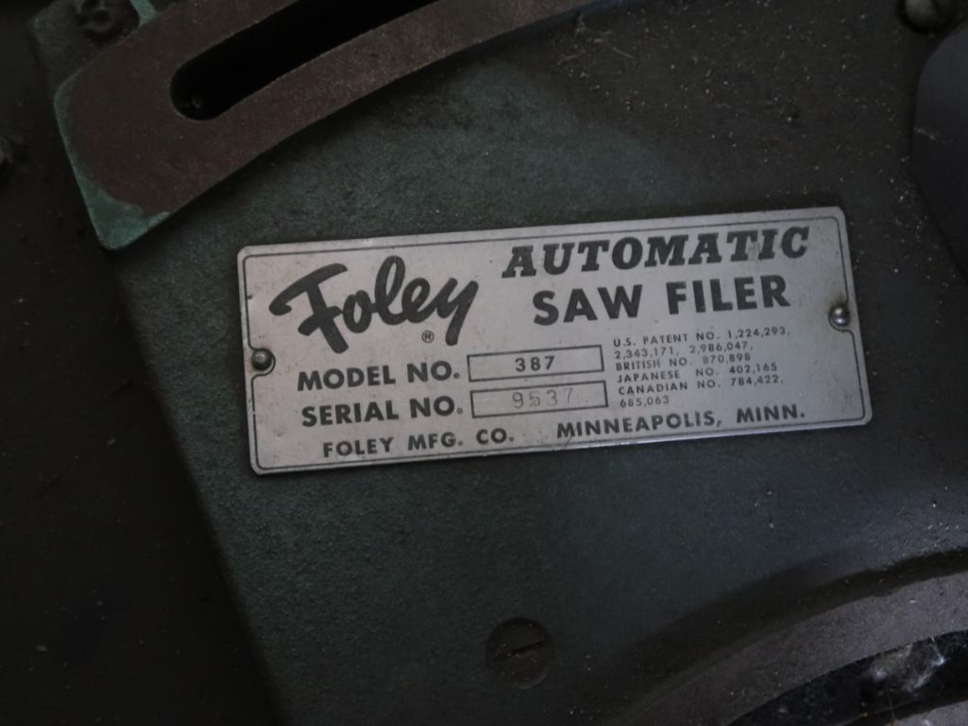 Foley Saw Blade Filer Model 387 (#217), LOCATION: TOOL ROOM - Image 2 of 2