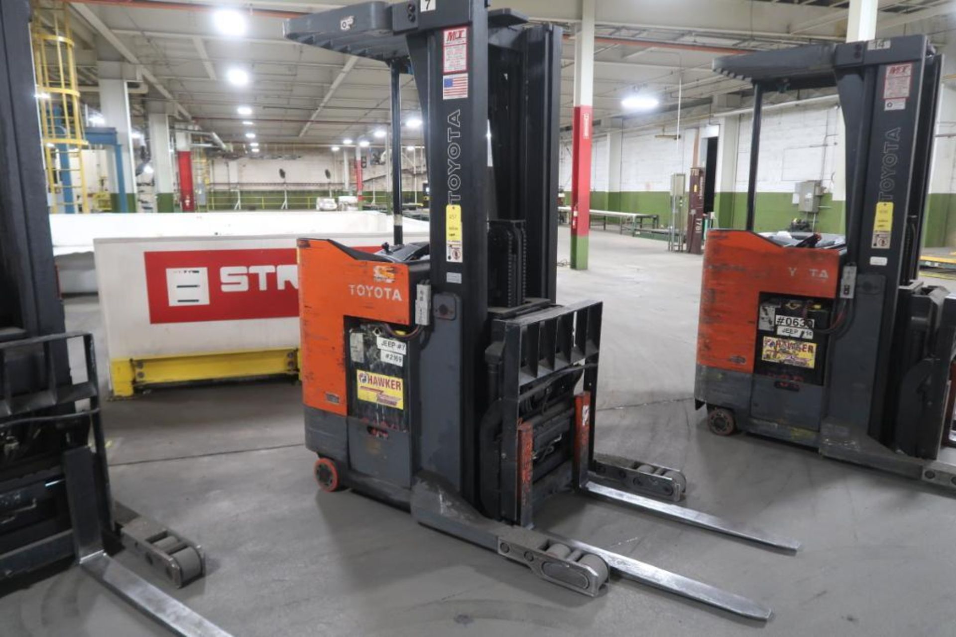 Toyota 4500 lb. Stand-up Reach Electric Forklift Model 6BR023, S/N 30557, 4888 hours, LOCATION: MAIN