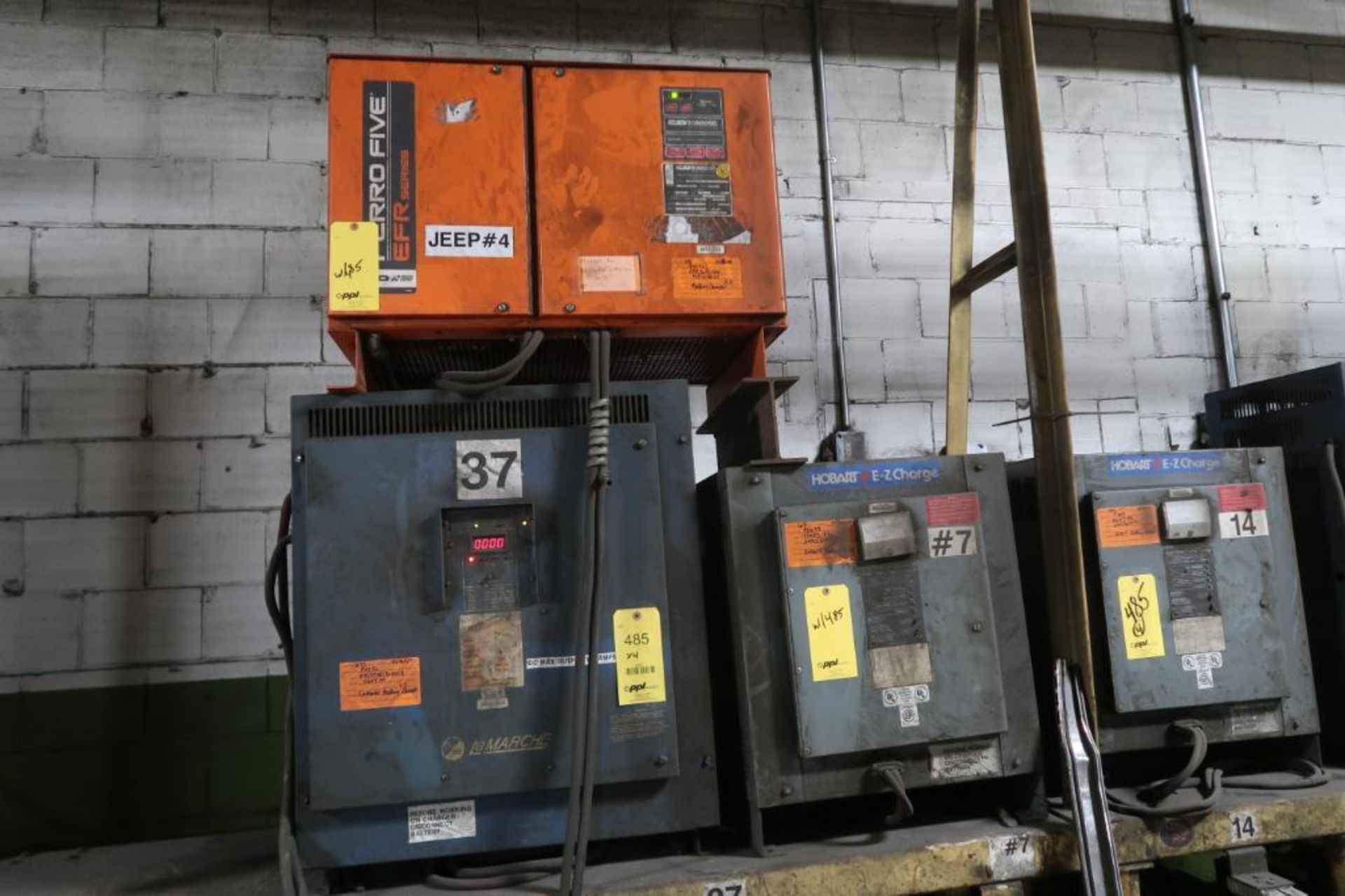 LOT: (4) Assorted Battery Chargers, LOCATION: MAIN PRESS FLOOR