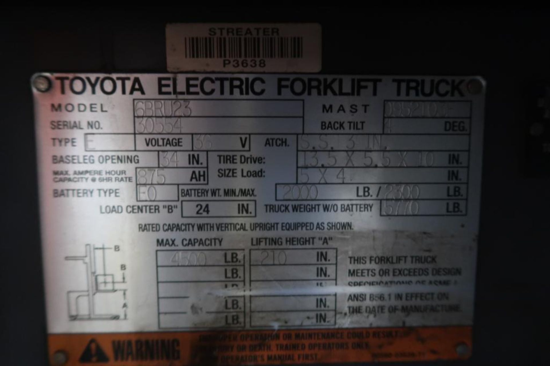 Toyota 4500 lb. Stand-up Reach Electric Forklift Model 6BR023, S/N 30554, 4184 hours, LOCATION: MAIN - Image 4 of 4