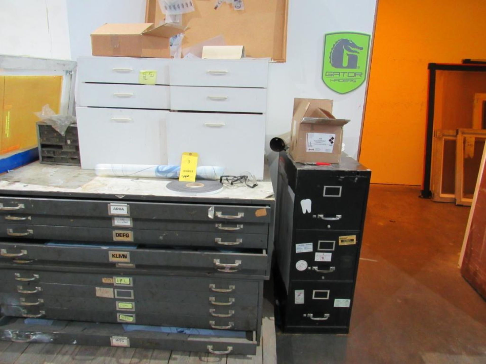 LOT: (2) 5-Drawer Blue Paint Cabinets, (1) 3-Drawer File Cabinet, (1) 6-Drawer Wooden Cabinet - Image 2 of 2