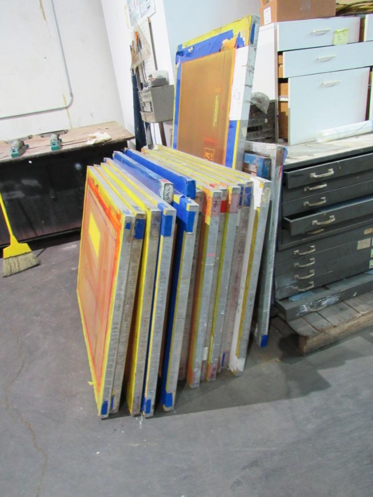 LOT: (30 approx.) Aluminum Screen Print Frames In and In Front of Screen Coating Room (MUST CUT