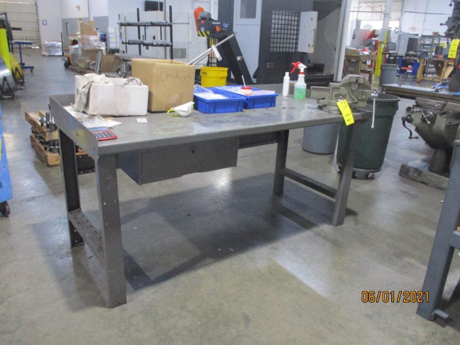 Steel Fabricated Work Table w/Mounted Vise, 72 in. x 34 in x 34 in. deep
