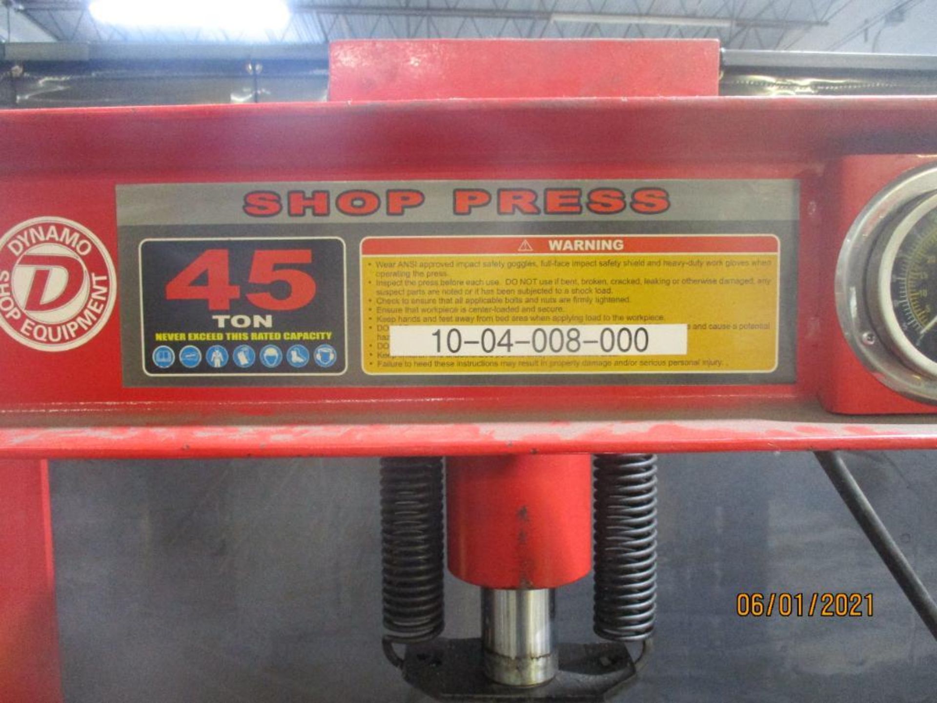 Dynamo 45-Ton Hydraulic Shop Press, 32 in. Between Housings - Image 3 of 3