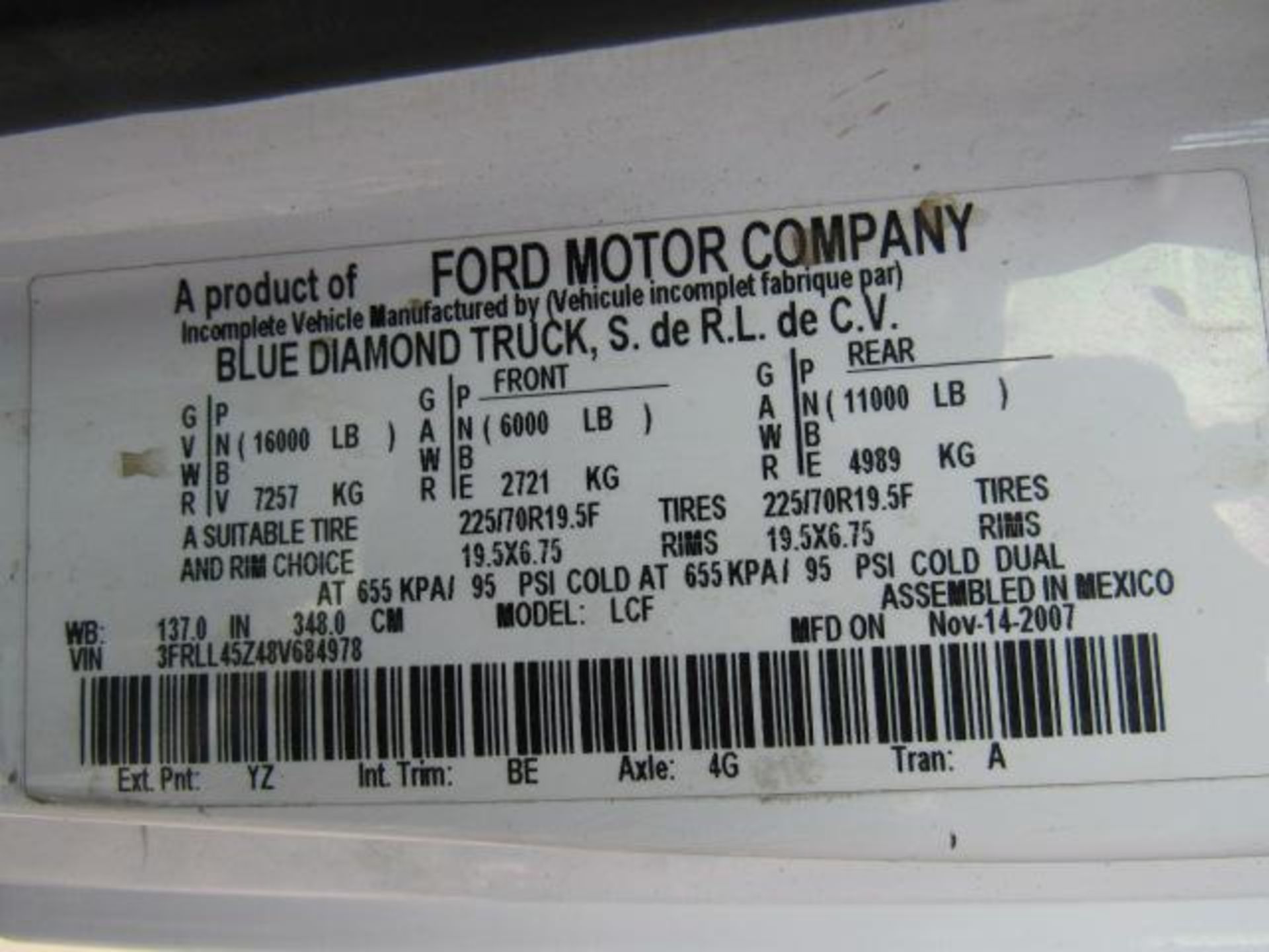 2008 Ford LCF Traffic Control Flatbed Truck, VIN # 3FRLL45Z48V684978, 14 ft. Traffic Control/ - Image 5 of 9