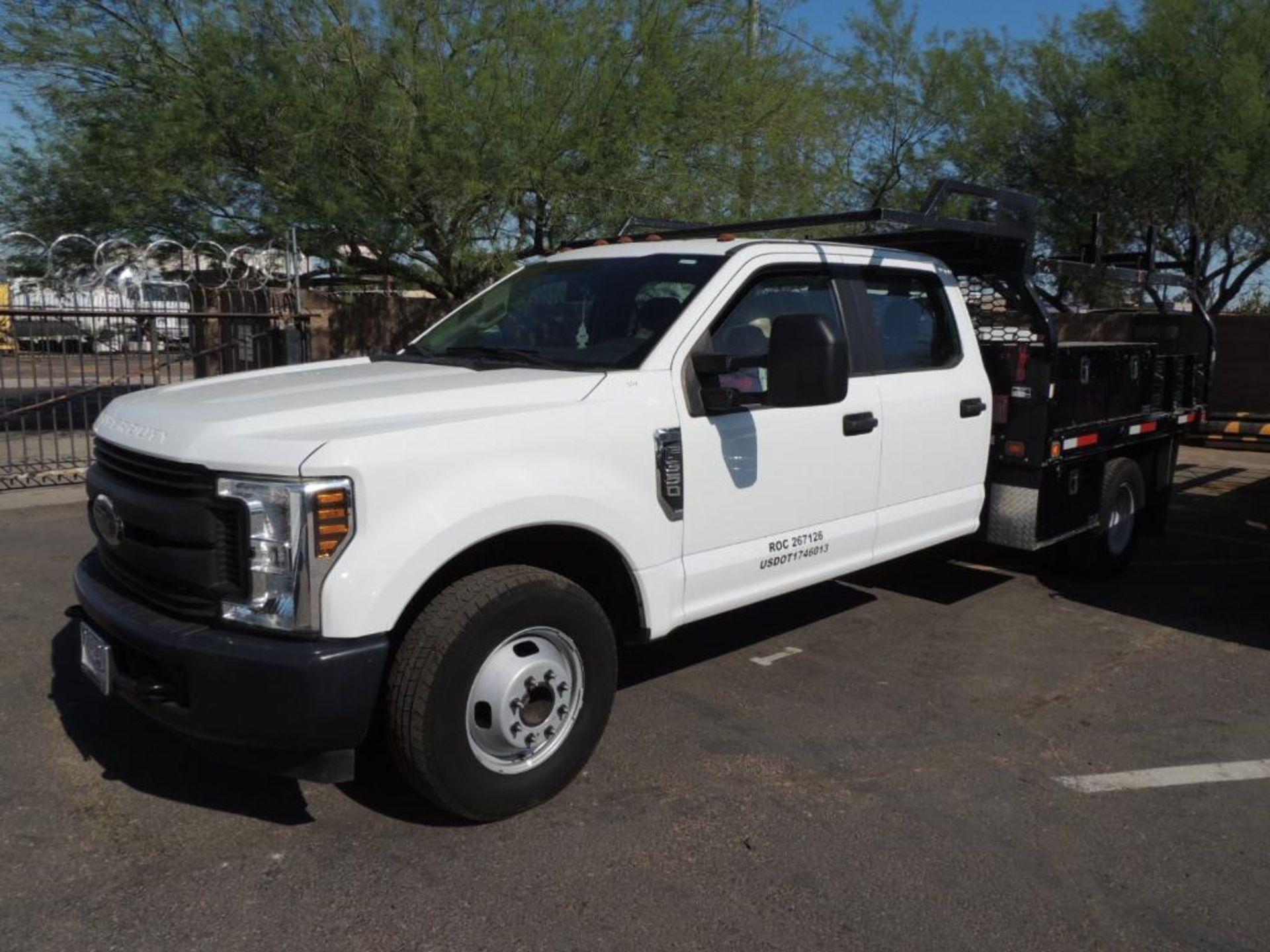 2018 Ford F350 Crew Cab 9 ft. Flatbed 4x2, VIN # 1FD8W3G60JEC67913, 6.2 Ltr. Auto Trans, 47826 Mi.