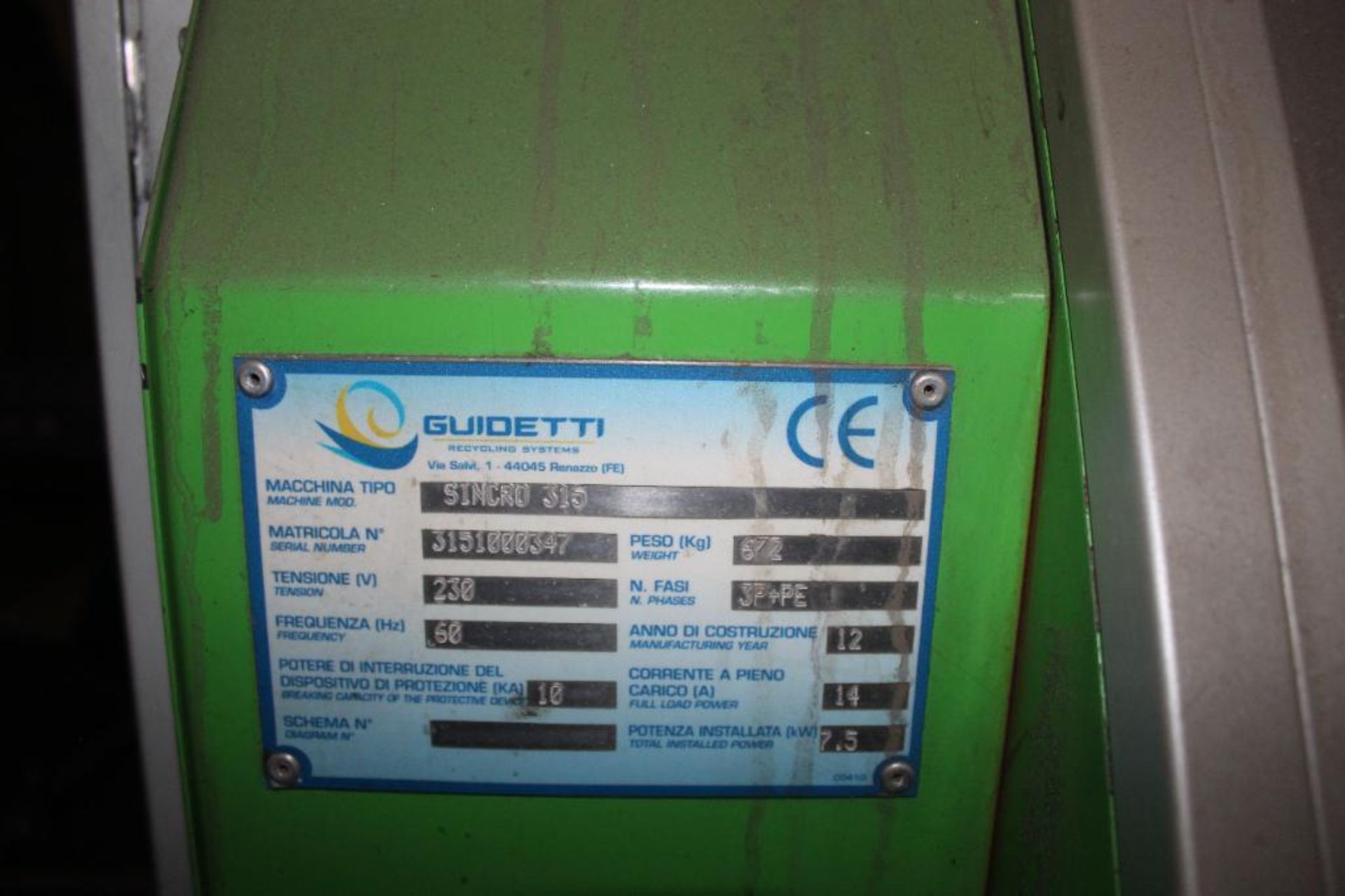2012 Guidetti Recycling Systems Sincro 315 Wire and Cable Granulator, 1800 Indicated Hours, S/N - Image 4 of 6