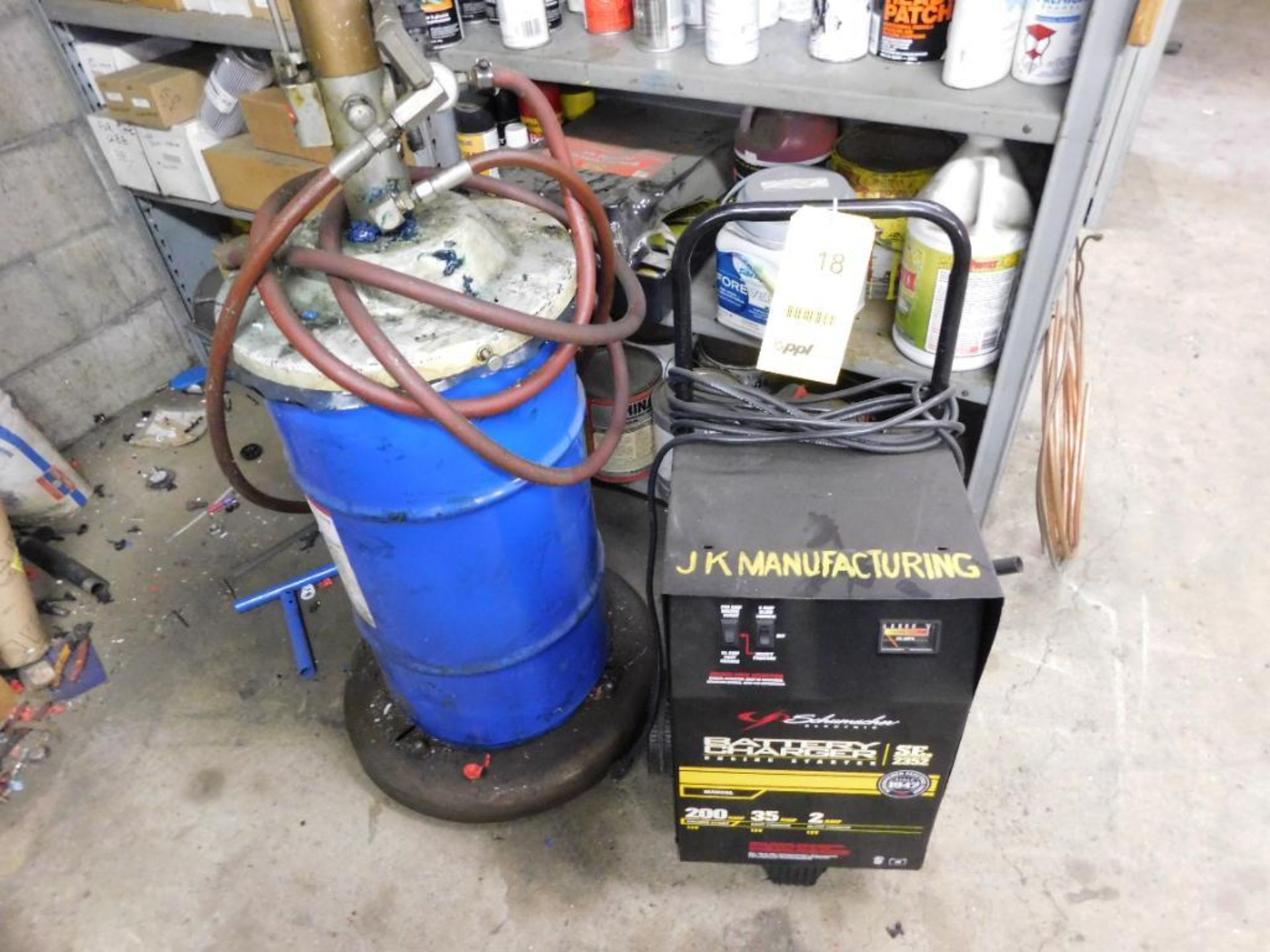 LOT: Schumacher Battery Charger & Pneumatic Grease Gun (LOCATION: 520 DRESDEN ST., KALKASKA, MI