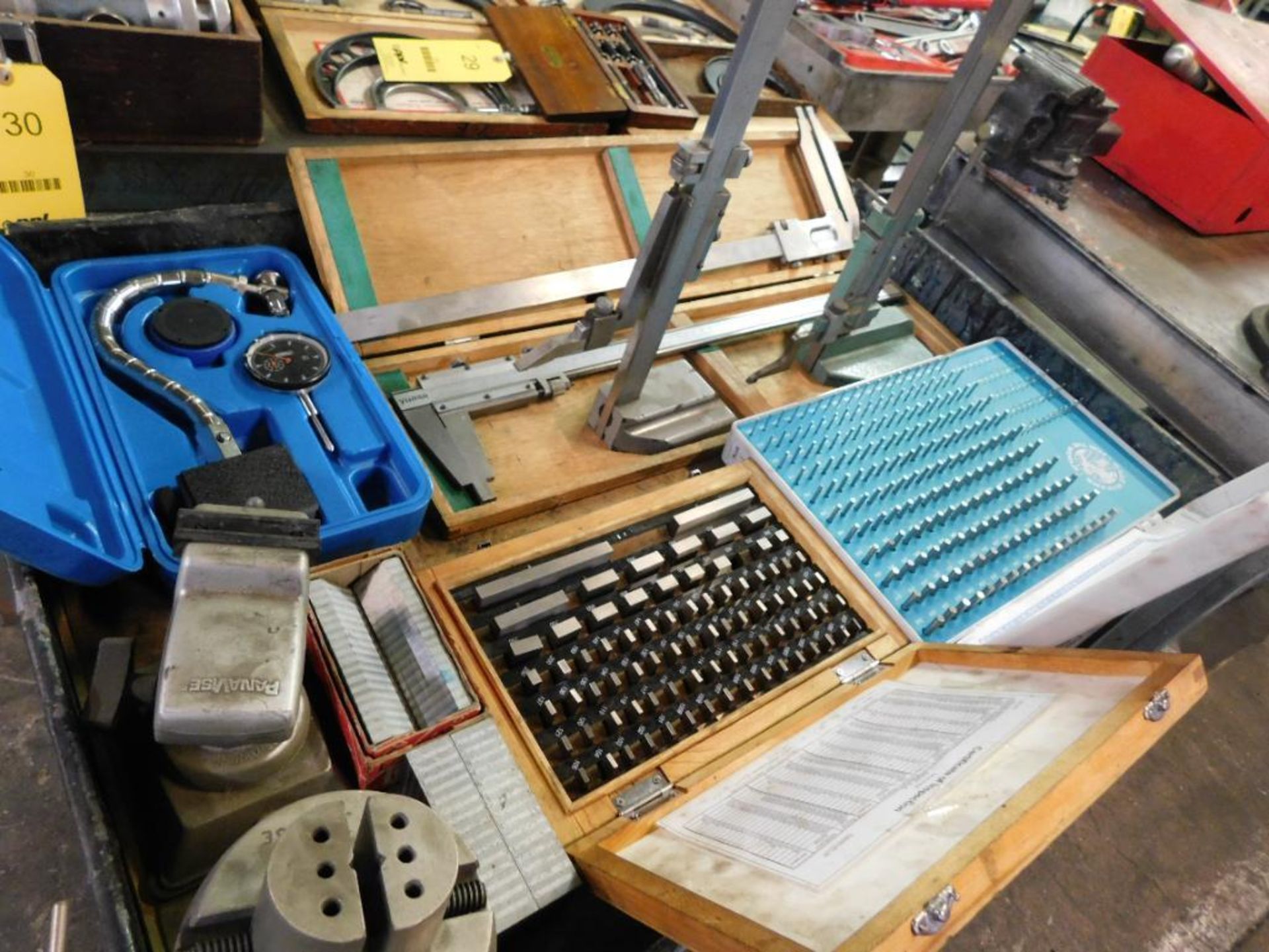 LOT: Assorted Vernier Style Calipers, Height Gauges, Pin & Block Gauges, Magnetic Indicator Stand (