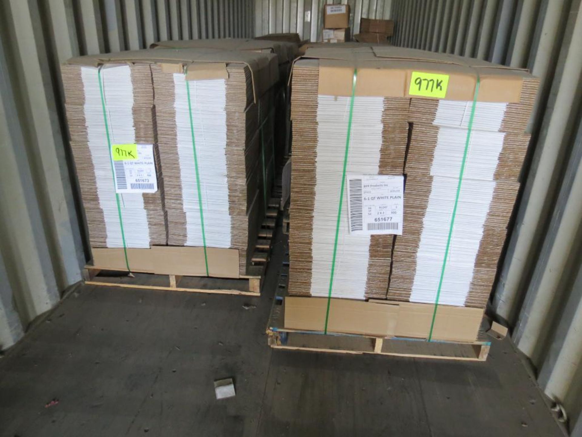 LOT: (30) Pallets 6-1 quart White Plain Carton Boxers 30 x 900 = 27,000 Pcs.