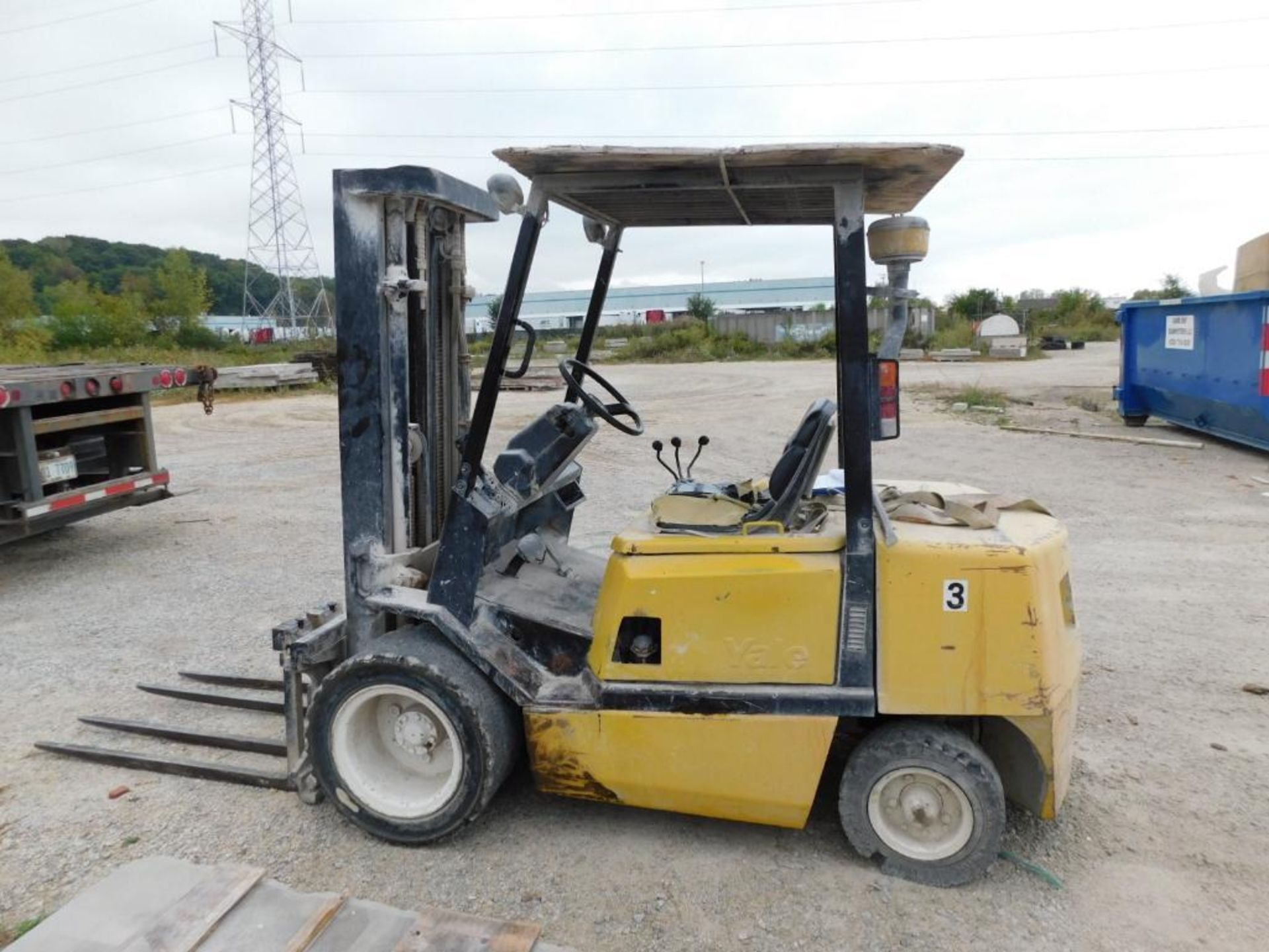 Yale 6000 lb. Gas Forklift Model G1P060T1FNU0E087, S/N 853042, Cushion Tires, Overhead Guard, 3-Stag - Image 3 of 7