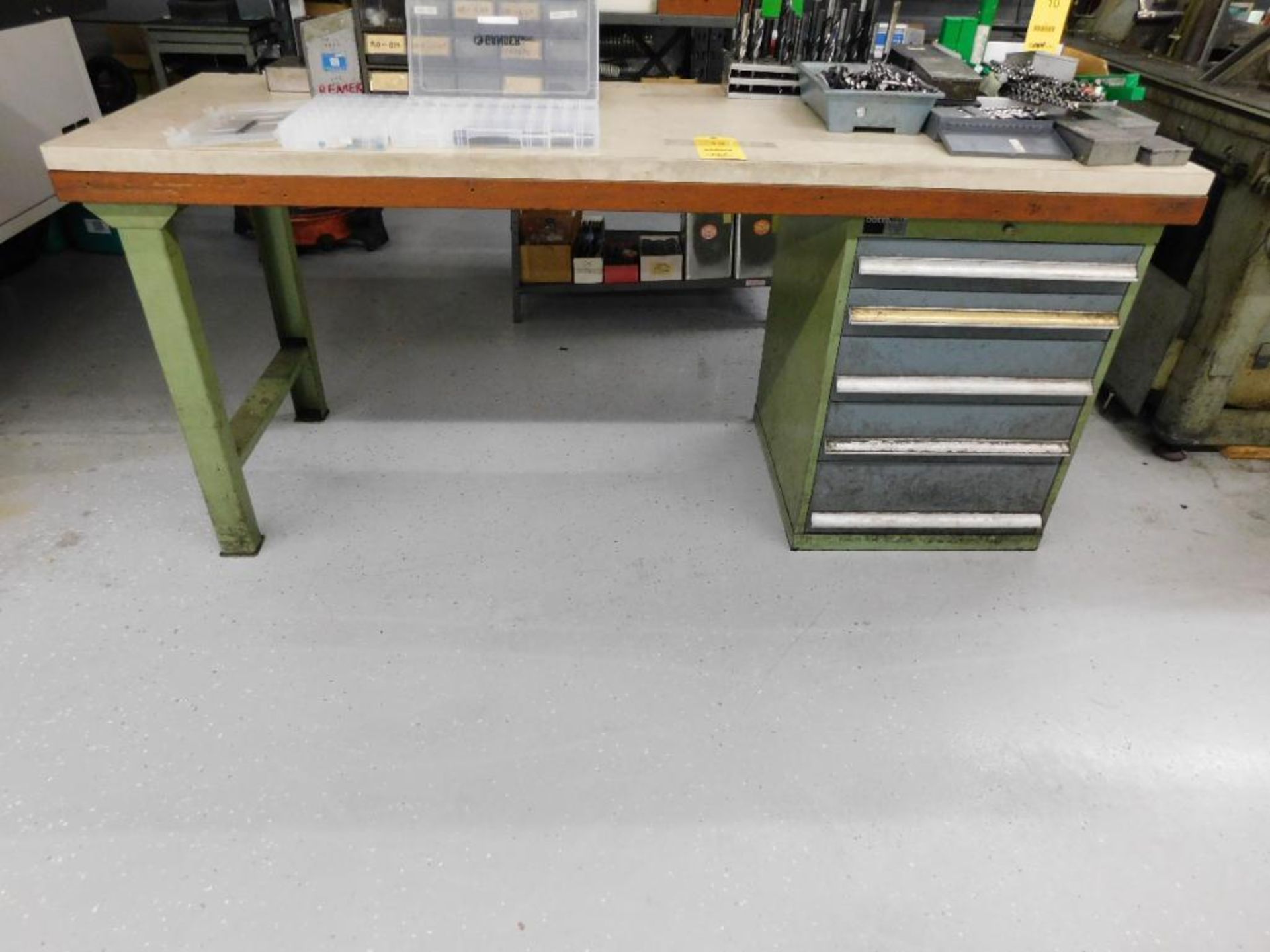 LOT: 27 in. x 78 in. Work Bench with Bott 5-Drawer Tooling Cabinet (no contents)