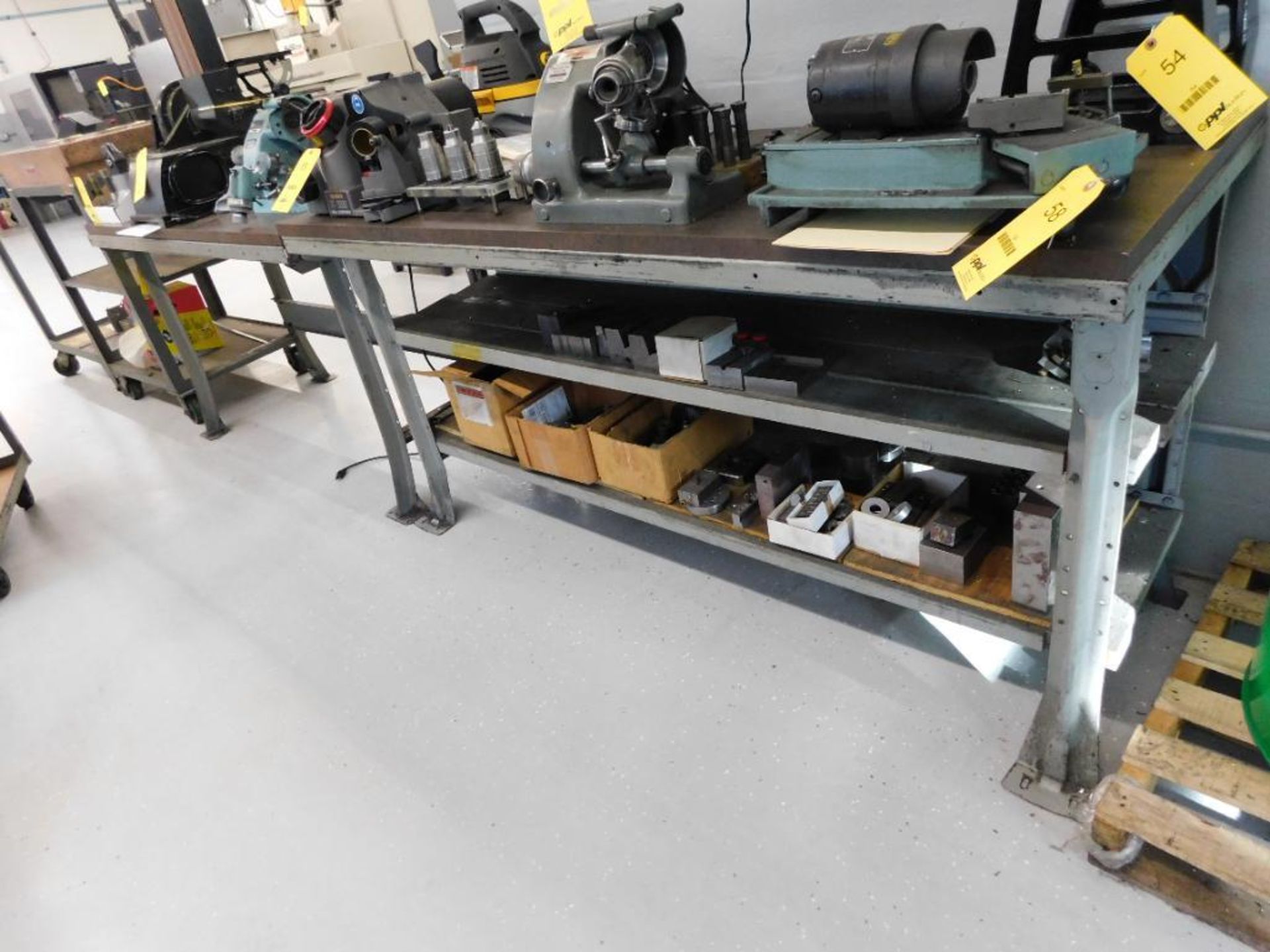 LOT: (2) 28 in. x 60 in. Work Benches & (6) Stools (no contents - delay removal)