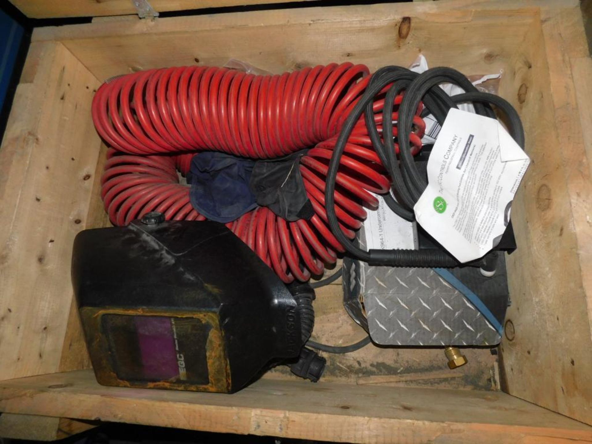 LOT: Crate of Welding Equipment including (2) Welding Masks, Head Cover, Breathing Tube, Air Hose, G - Image 4 of 4