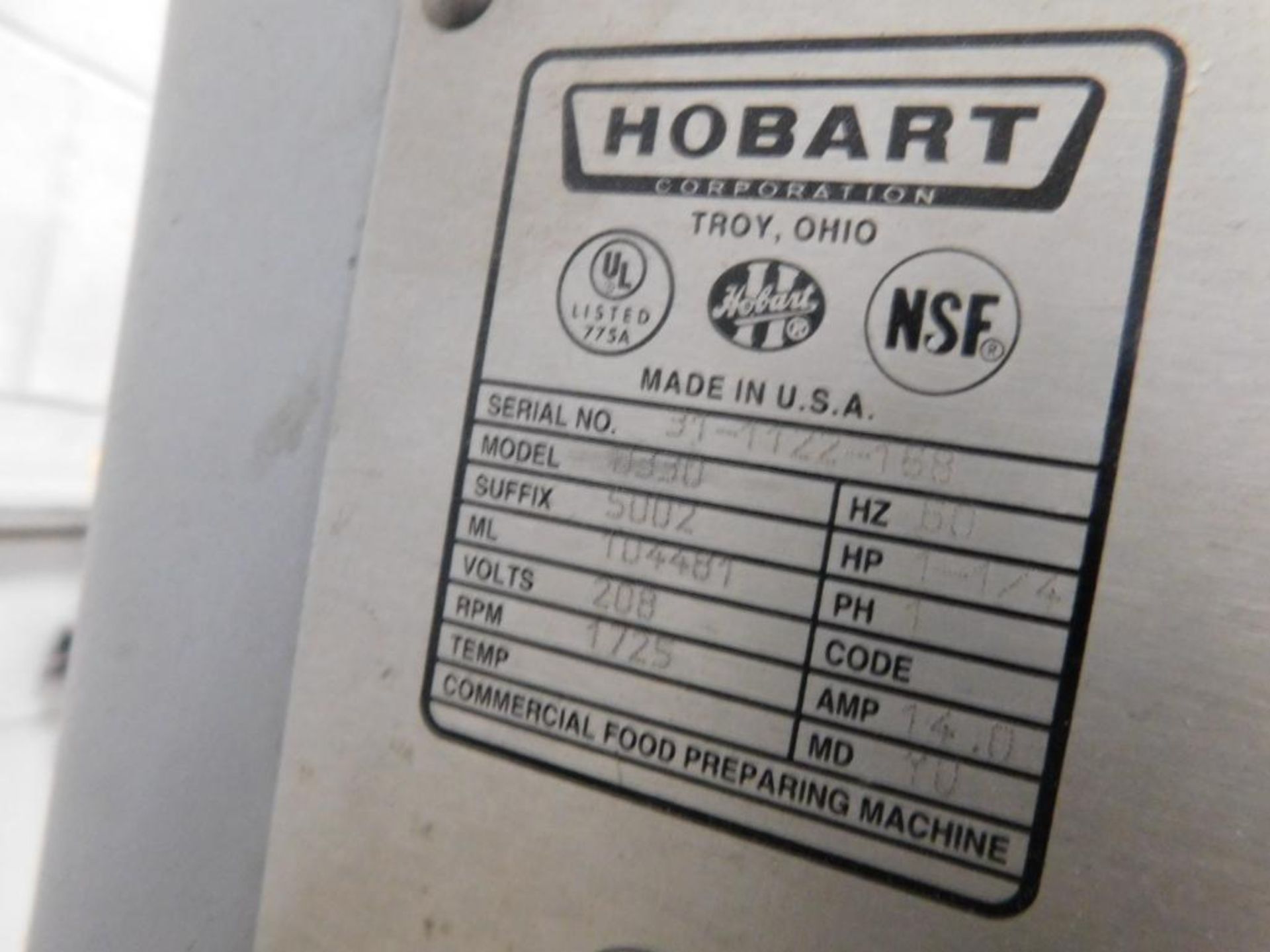 Hobart Mixer Model 8330, S/N 31-1122-168, 1.2 HP, w/Bowl & Paddles - Image 5 of 5