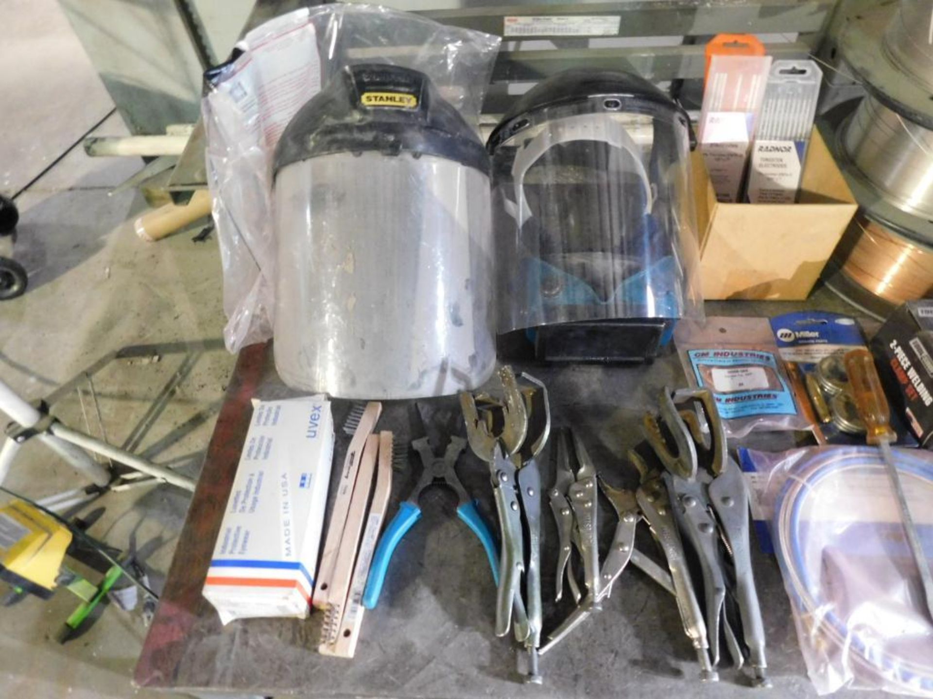 LOT: Contents of Cart including Welding Supplies & Gear, (3) Rolls of Welding Wire, Clamps, Face Shi - Image 2 of 5