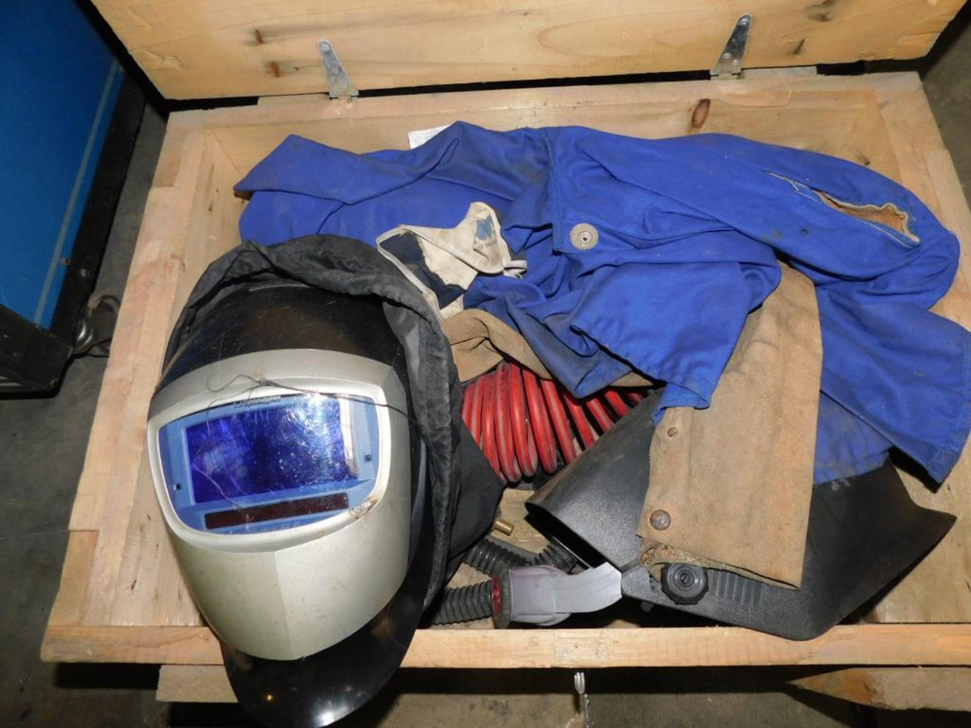 LOT: Crate of Welding Equipment including (2) Welding Masks, Head Cover, Breathing Tube, Air Hose, G - Image 2 of 4