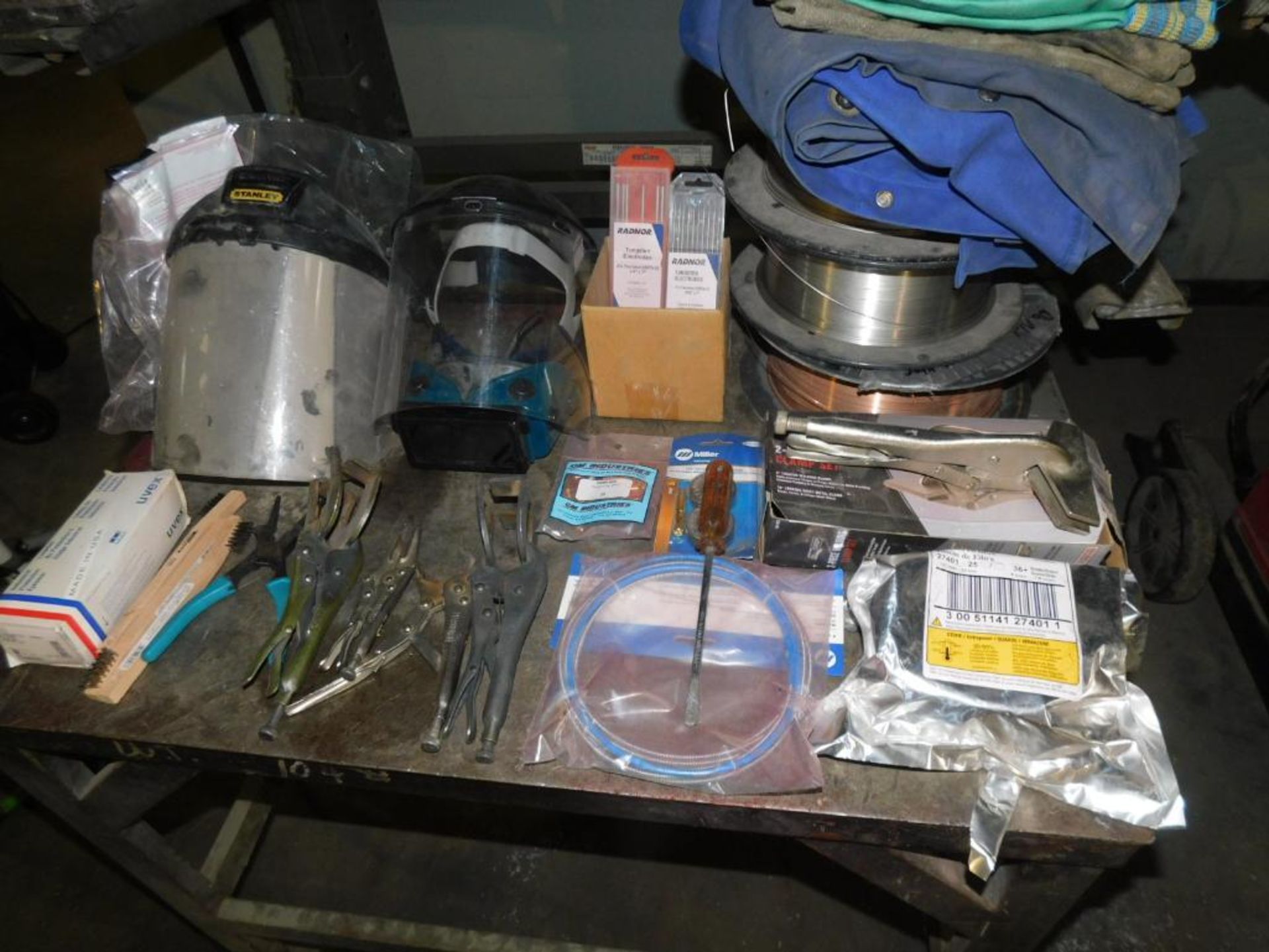 LOT: Contents of Cart including Welding Supplies & Gear, (3) Rolls of Welding Wire, Clamps, Face Shi - Image 4 of 5
