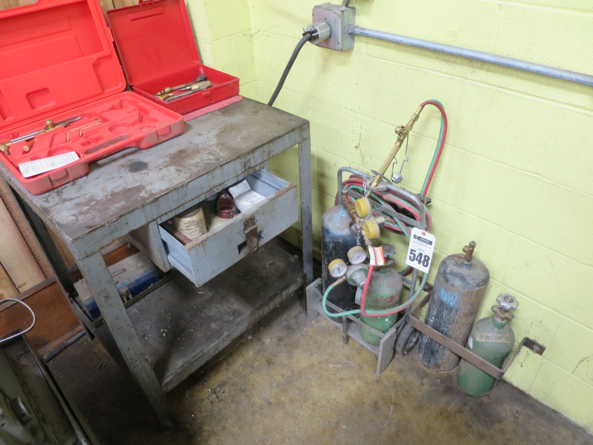 Acetylene Torch Set With Cart, Tanks, Table, And Extra Torches
