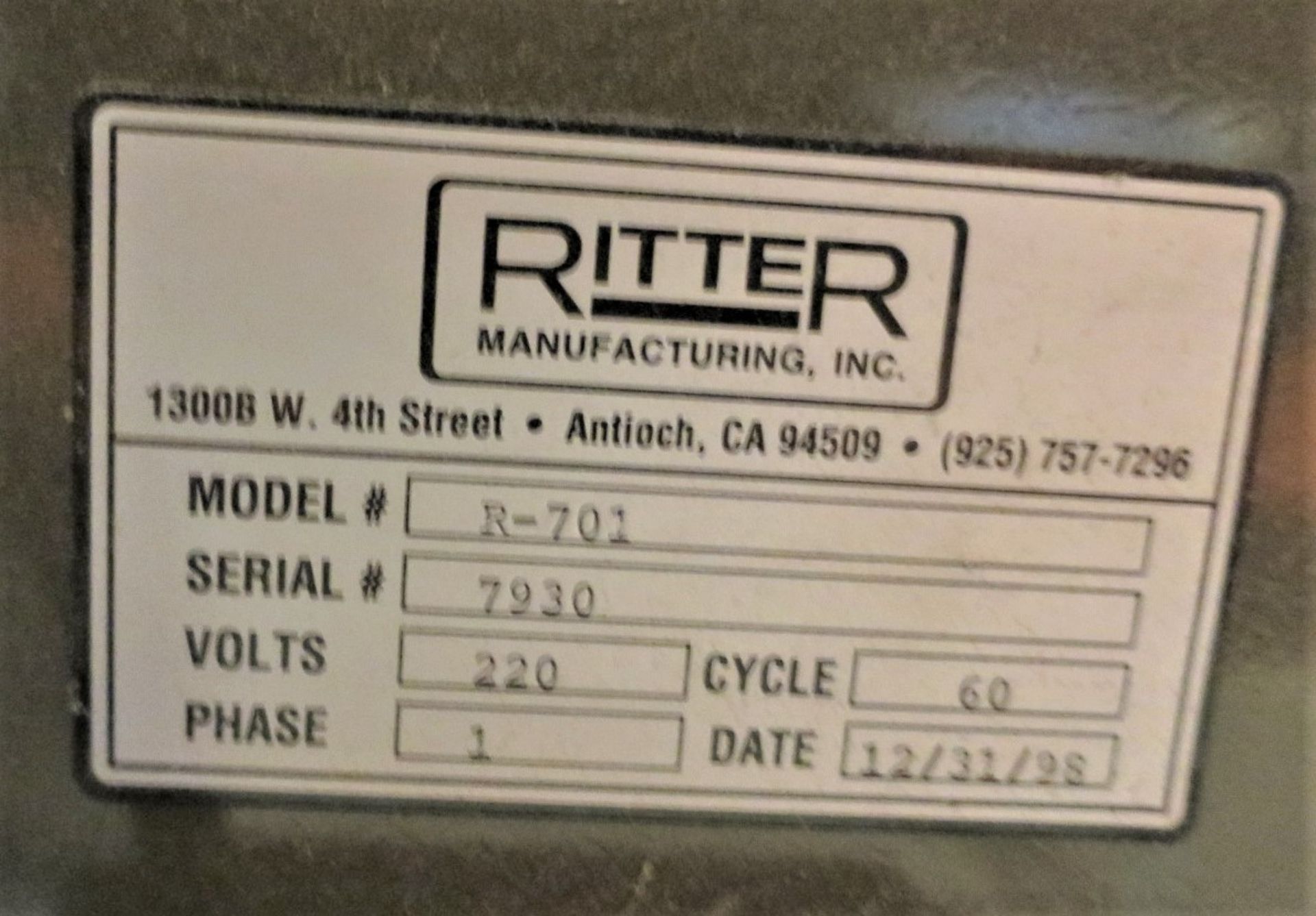 Ritter Manufacturing R-701, 1998, SN 7930 - Image 2 of 2