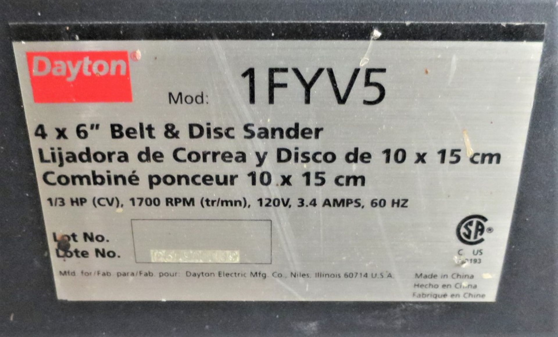 Dayton Model 1FYV5 4 x 6" Belt and Disc Sander - Image 2 of 2