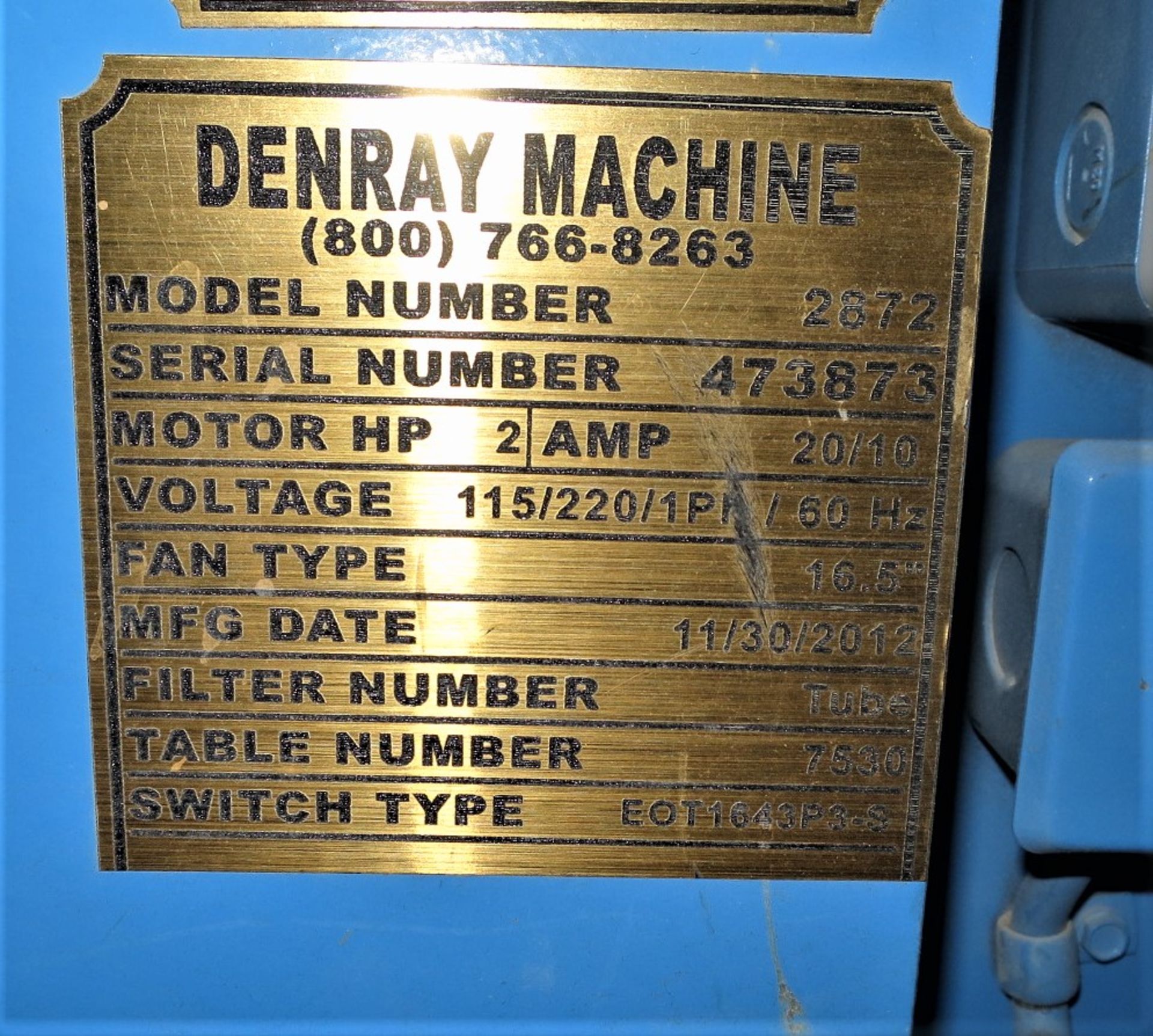 Denray Downdraft Table Model 2872, SN 473837 - Image 2 of 2